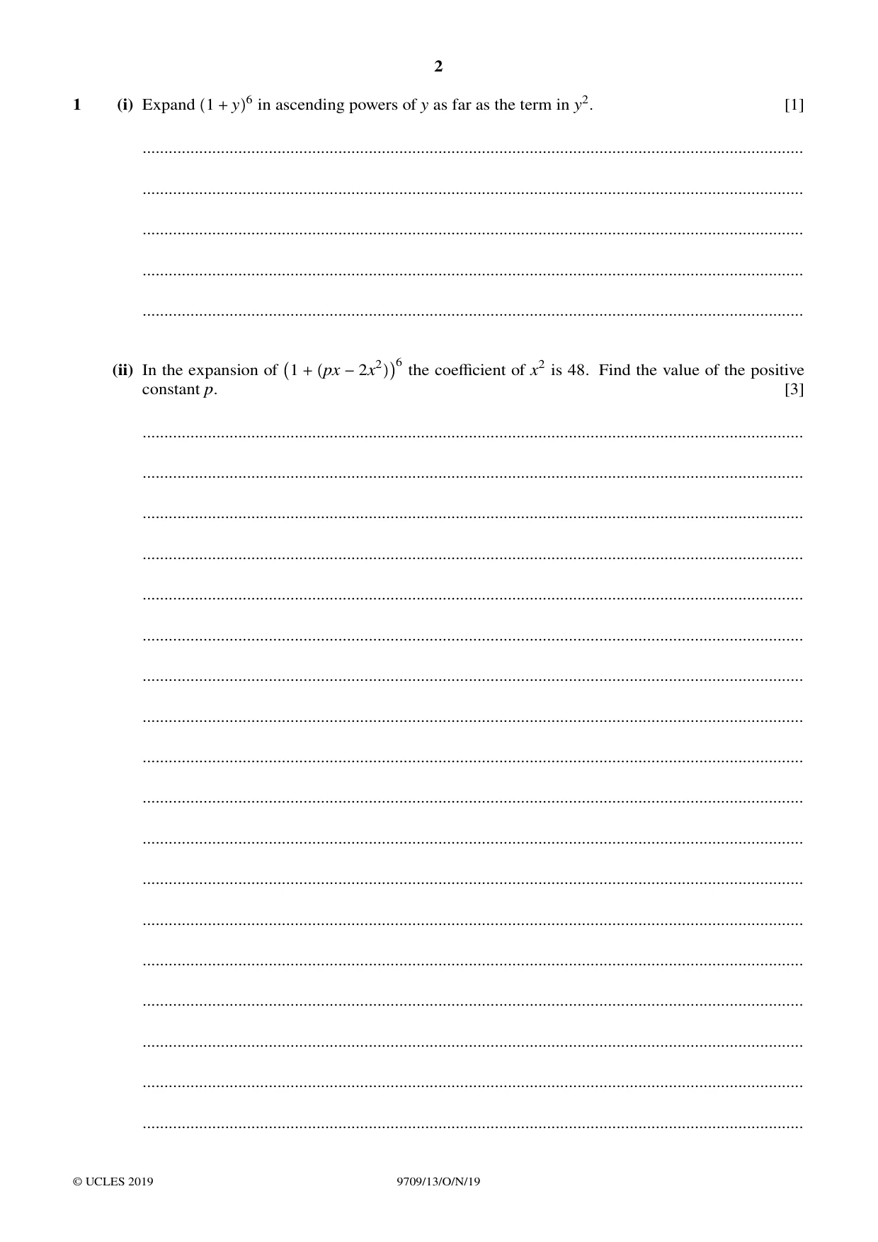 Cambridge A Level Mathematics 9709 2019 Oct/Nov Paper 1 · Variant 3 question paper, page 2 of 20