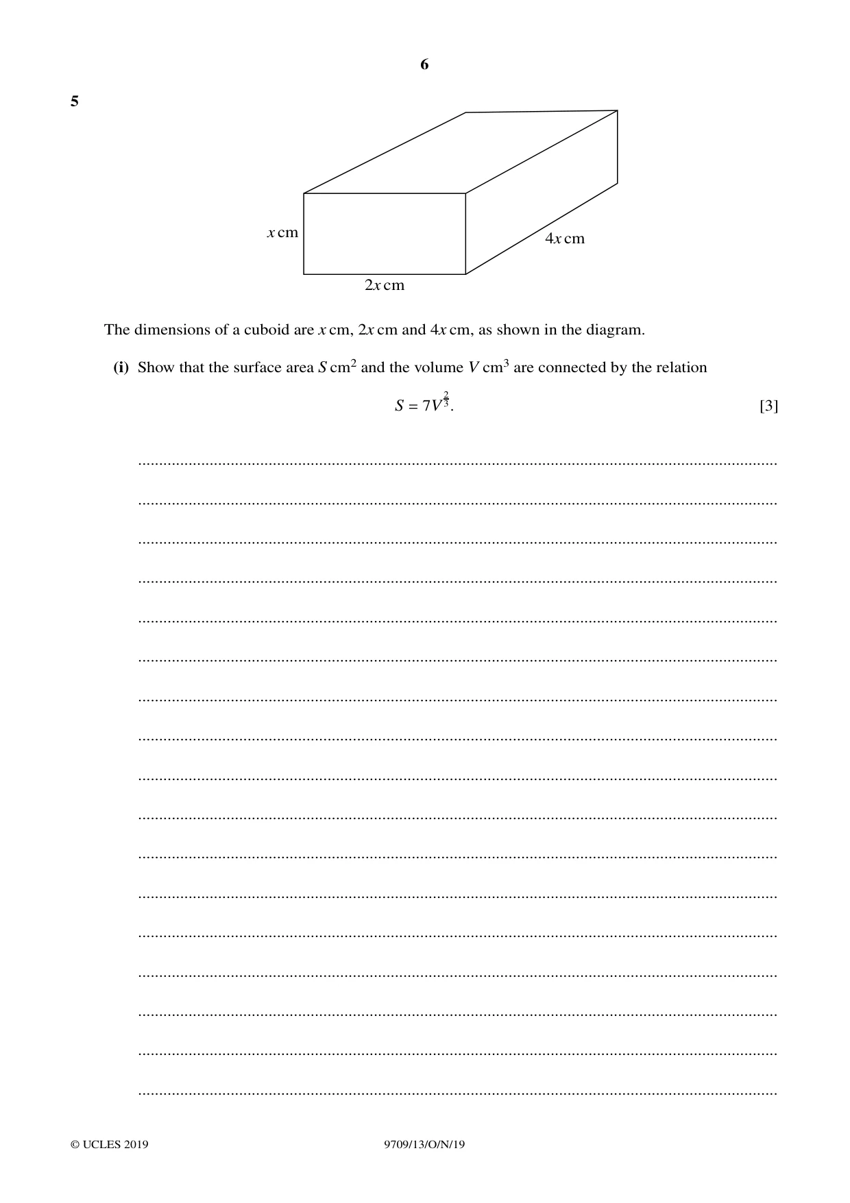Cambridge A Level Mathematics 9709 2019 Oct/Nov Paper 1 · Variant 3 question paper, page 6 of 20