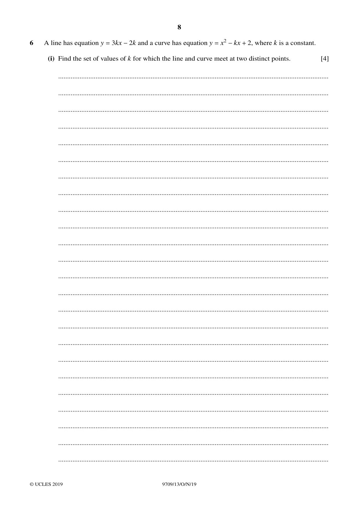 Cambridge A Level Mathematics 9709 2019 Oct/Nov Paper 1 · Variant 3 question paper, page 8 of 20