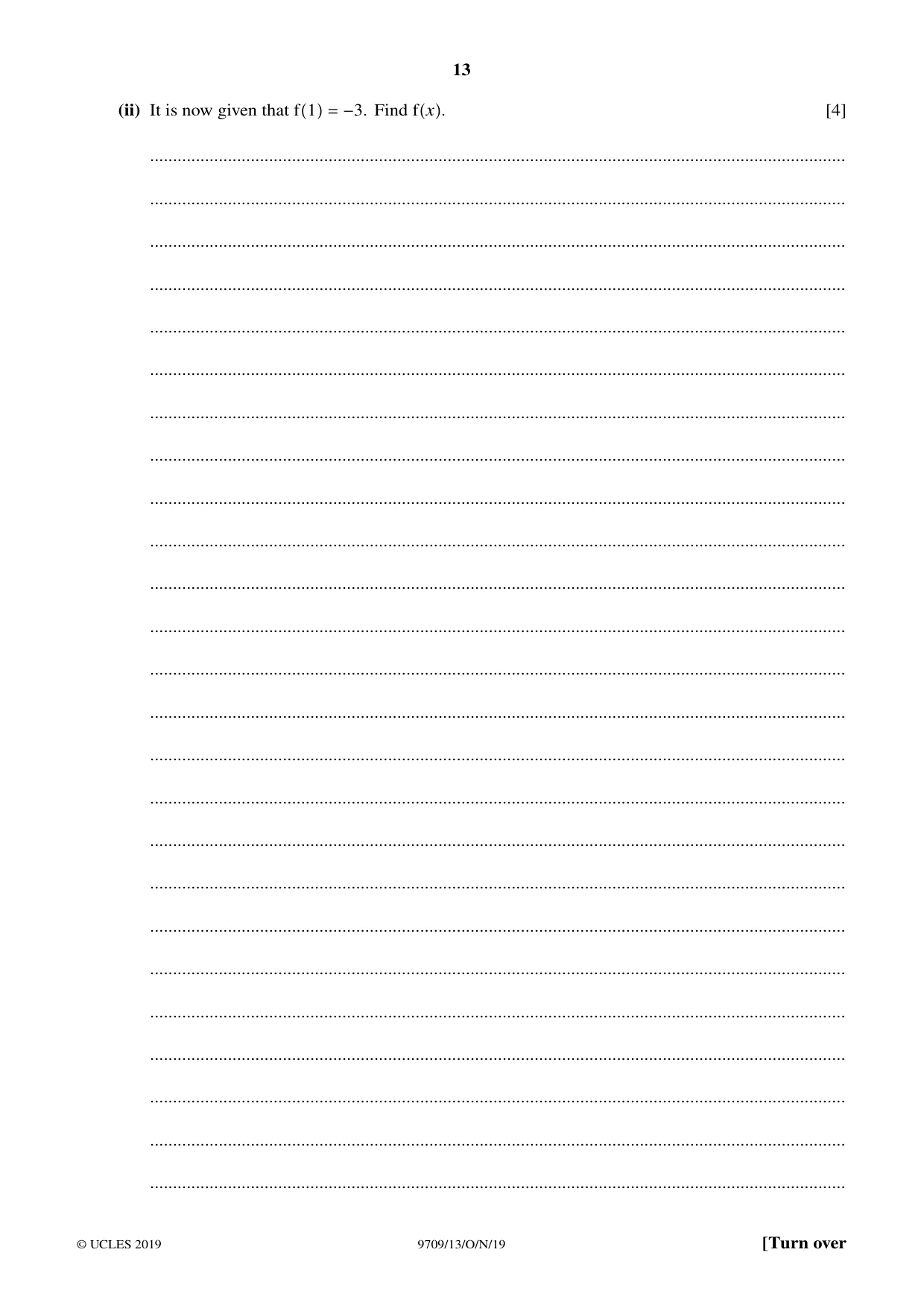 Cambridge A Level Mathematics 9709 2019 Oct/Nov Paper 1 · Variant 3 question paper, page 13 of 20