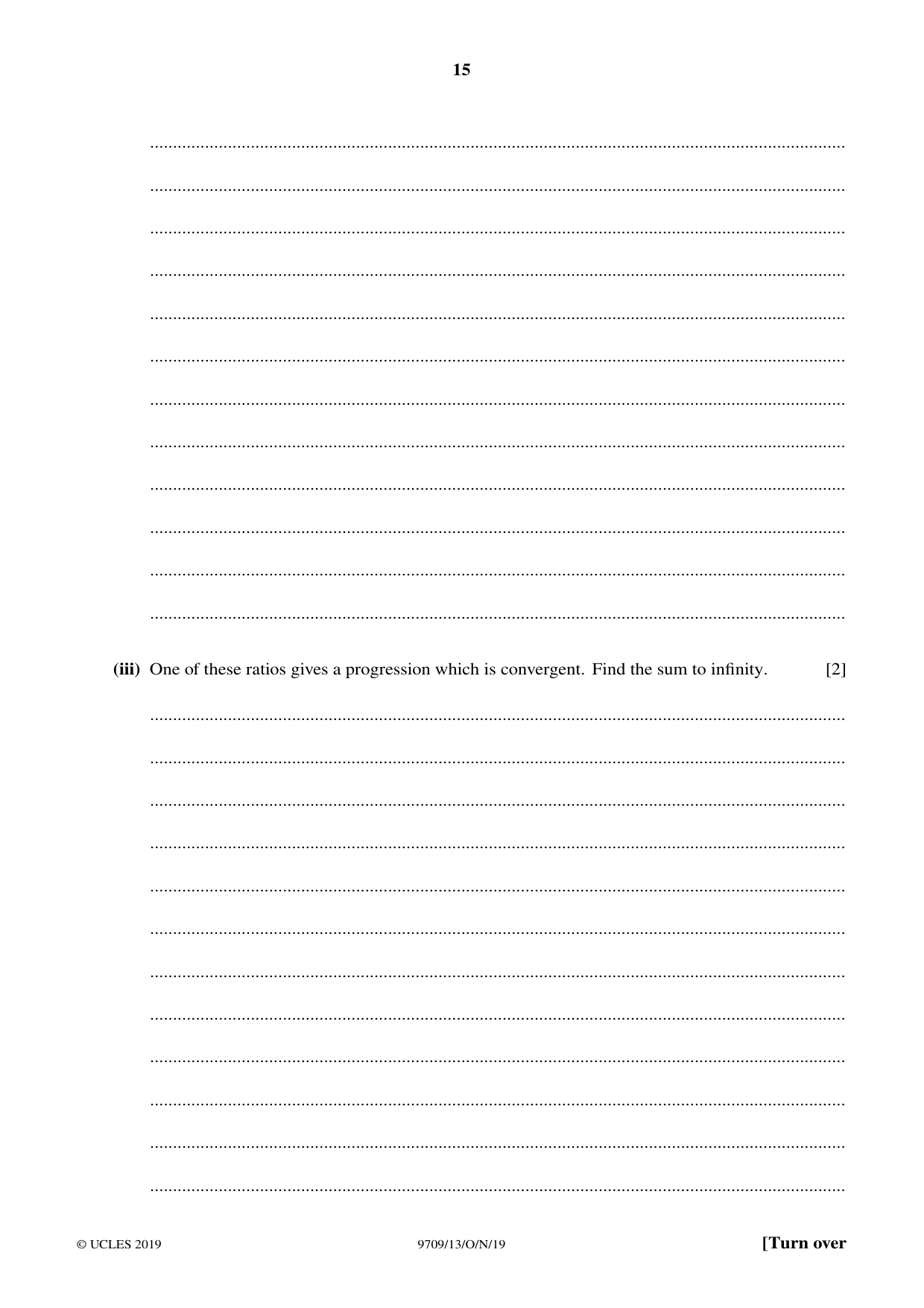 Cambridge A Level Mathematics 9709 2019 Oct/Nov Paper 1 · Variant 3 question paper, page 15 of 20