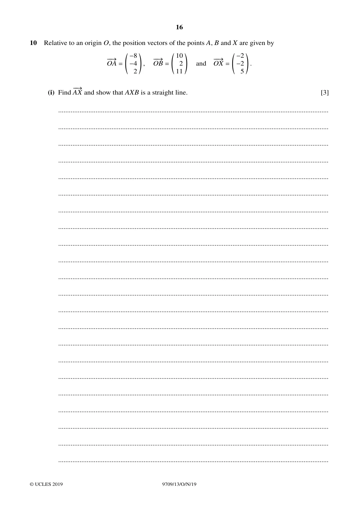 Cambridge A Level Mathematics 9709 2019 Oct/Nov Paper 1 · Variant 3 question paper, page 16 of 20