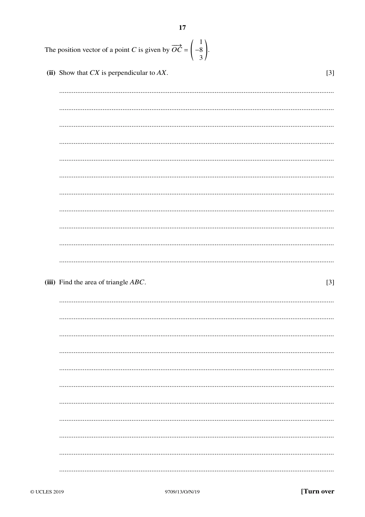 Cambridge A Level Mathematics 9709 2019 Oct/Nov Paper 1 · Variant 3 question paper, page 17 of 20