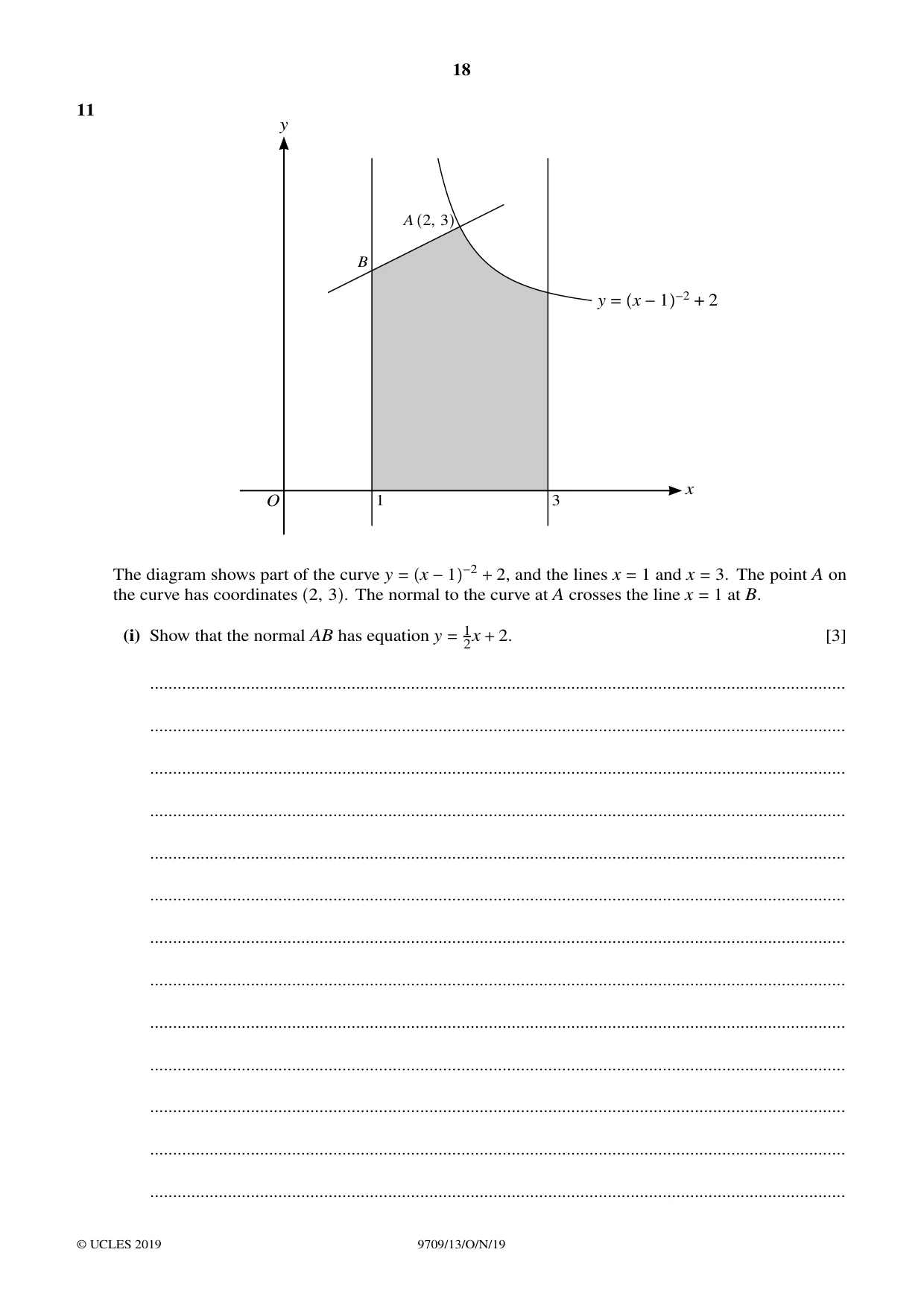 Cambridge A Level Mathematics 9709 2019 Oct/Nov Paper 1 · Variant 3 question paper, page 18 of 20