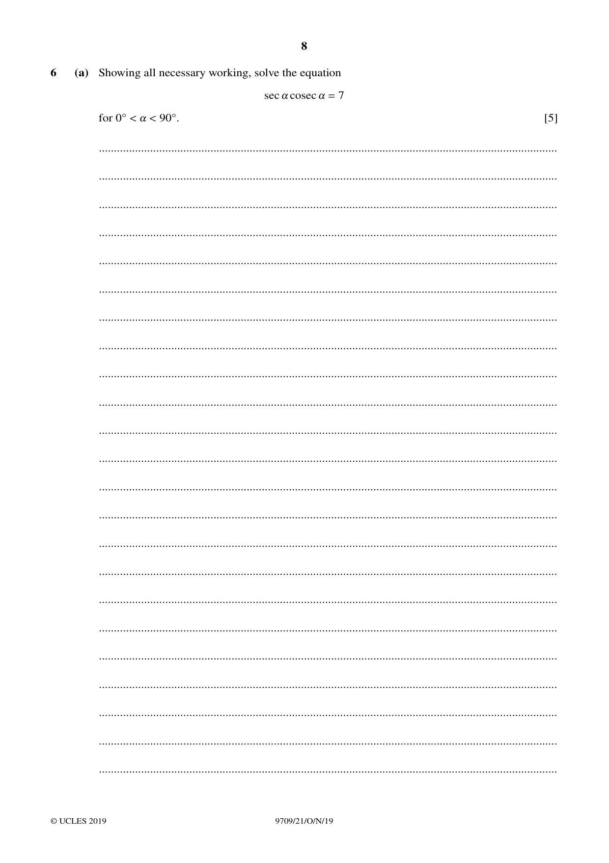 Cambridge A Level Mathematics 9709 2019 Oct/Nov Paper 2 · Variant 1 question paper, page 8 of 12