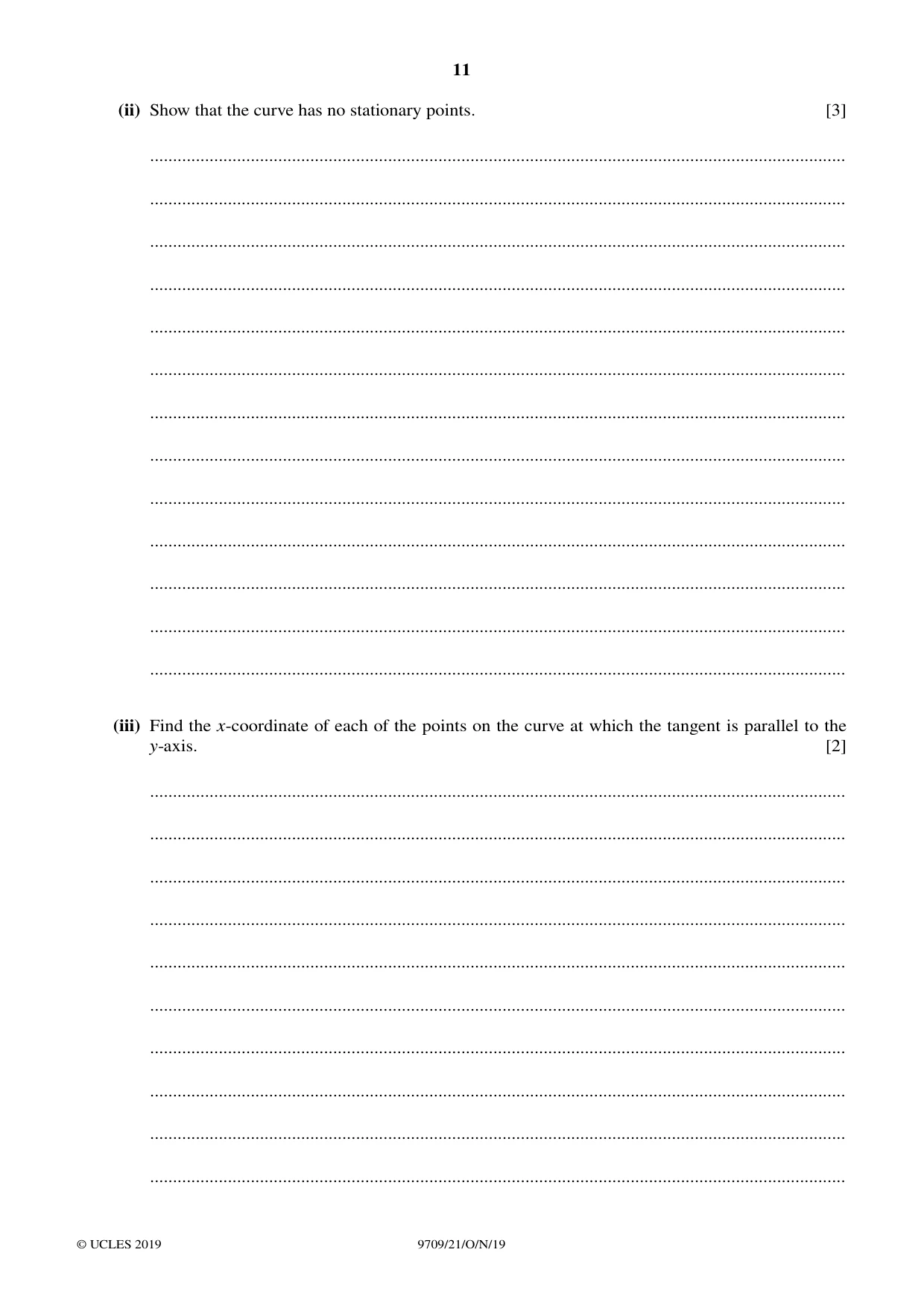 Cambridge A Level Mathematics 9709 2019 Oct/Nov Paper 2 · Variant 1 question paper, page 11 of 12