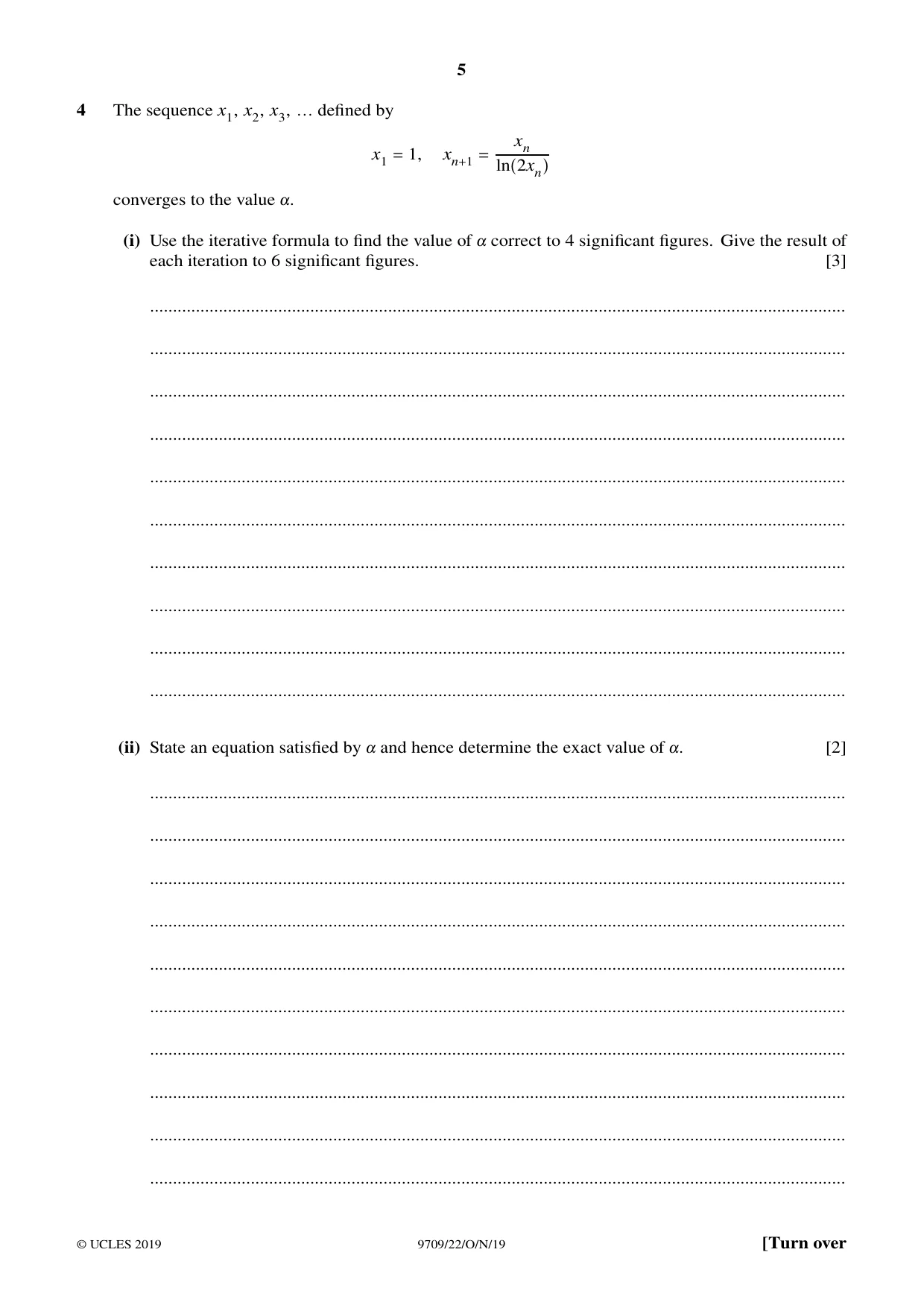 Cambridge A Level Mathematics 9709 2019 Oct/Nov Paper 2 · Variant 2 question paper, page 5 of 12
