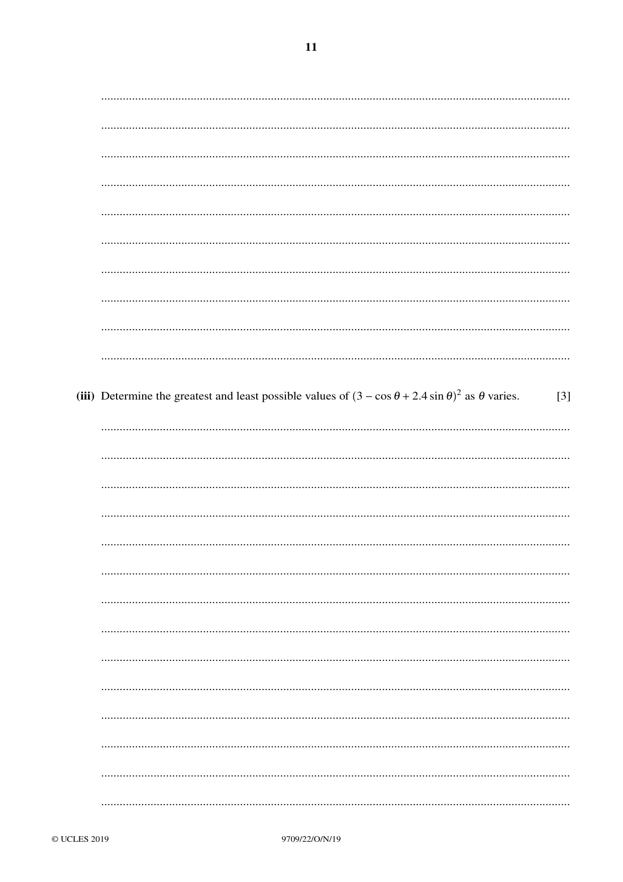 Cambridge A Level Mathematics 9709 2019 Oct/Nov Paper 2 · Variant 2 question paper, page 11 of 12