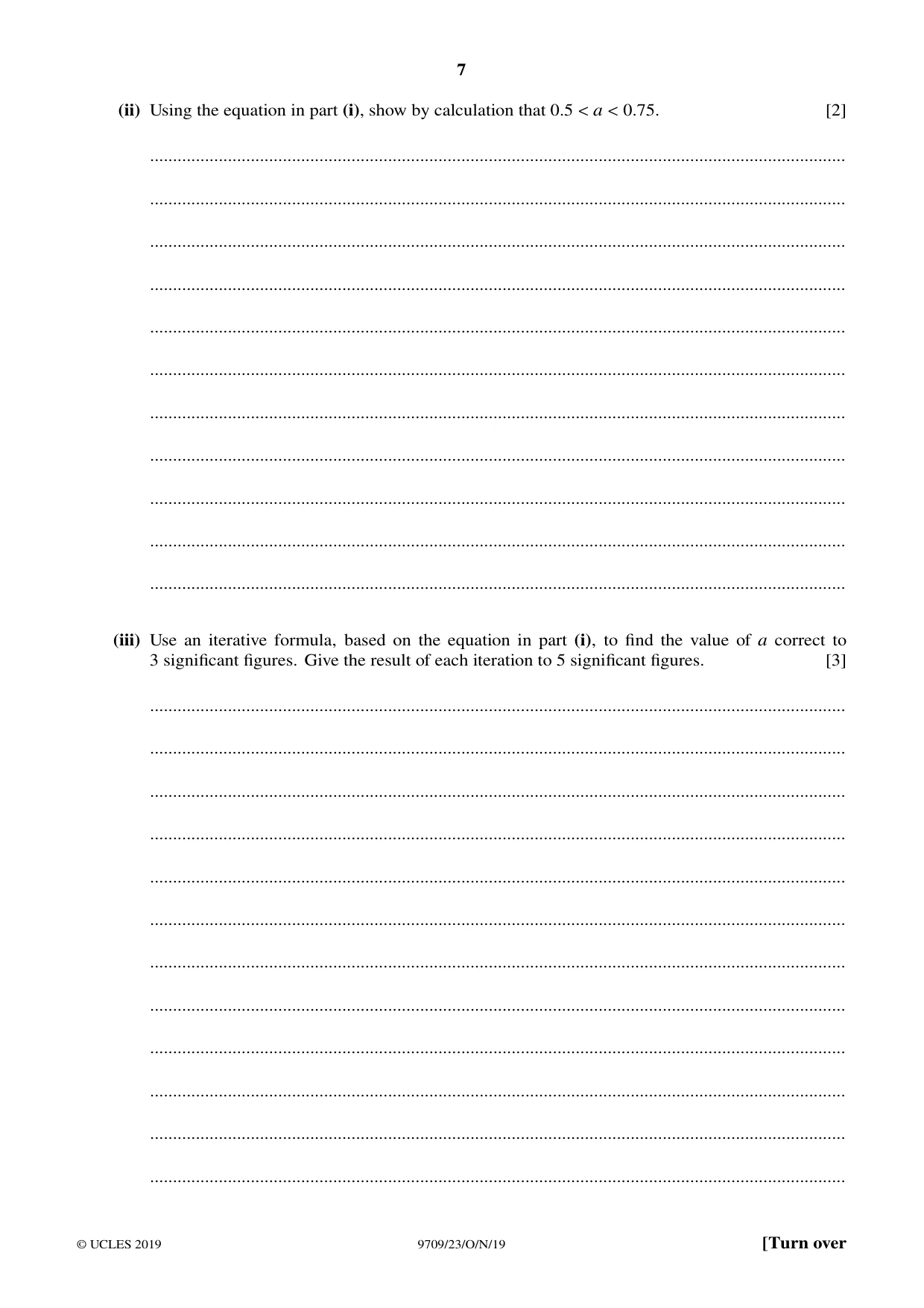 Cambridge A Level Mathematics 9709 2019 Oct/Nov Paper 2 · Variant 3 question paper, page 7 of 12