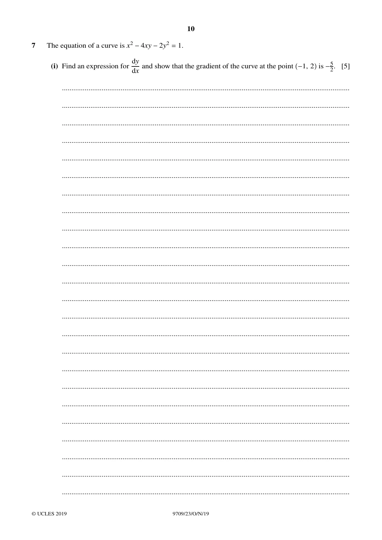 Cambridge A Level Mathematics 9709 2019 Oct/Nov Paper 2 · Variant 3 question paper, page 10 of 12