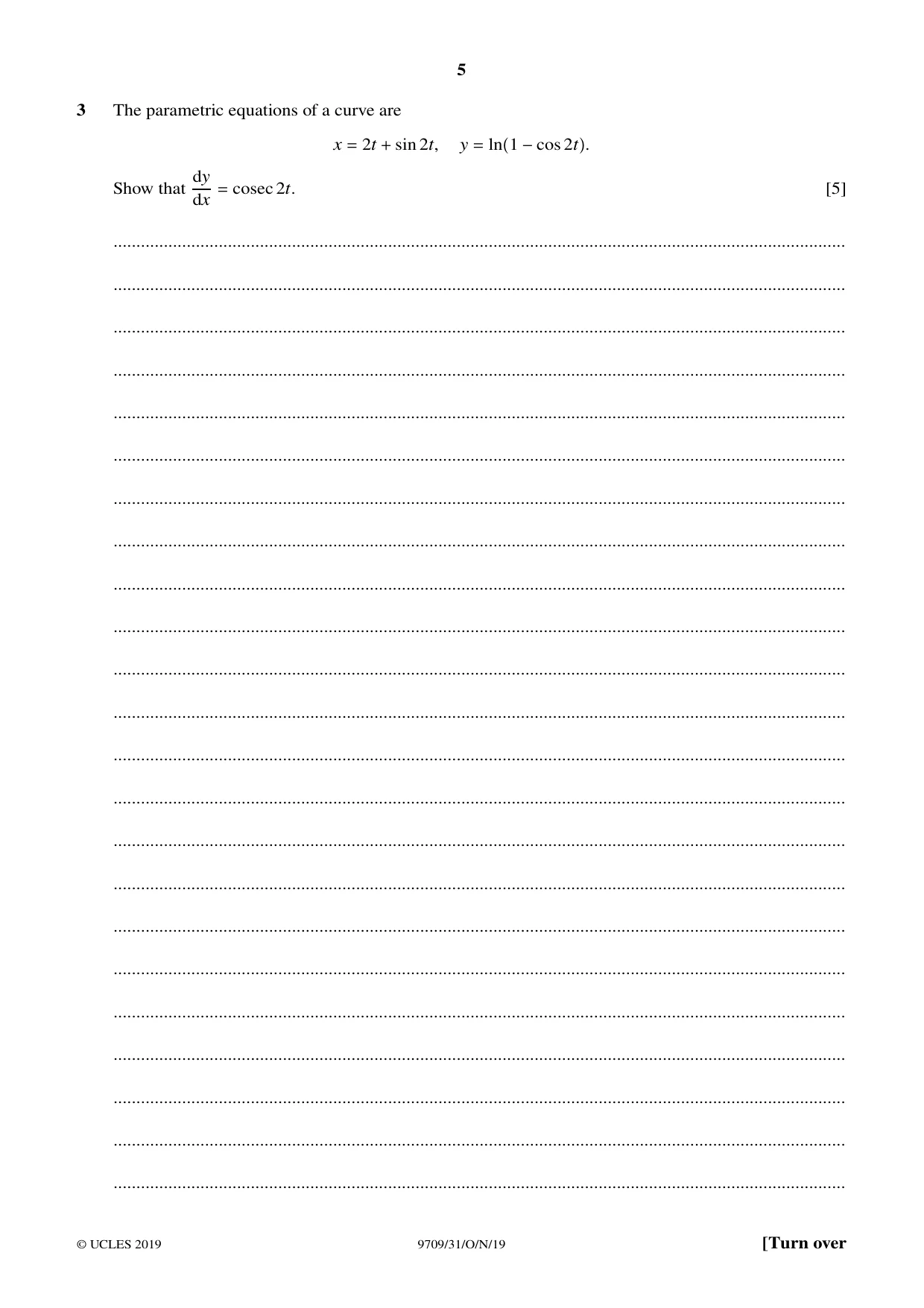 Cambridge A Level Mathematics 9709 2019 Oct/Nov Paper 3 · Variant 1 question paper, page 5 of 20