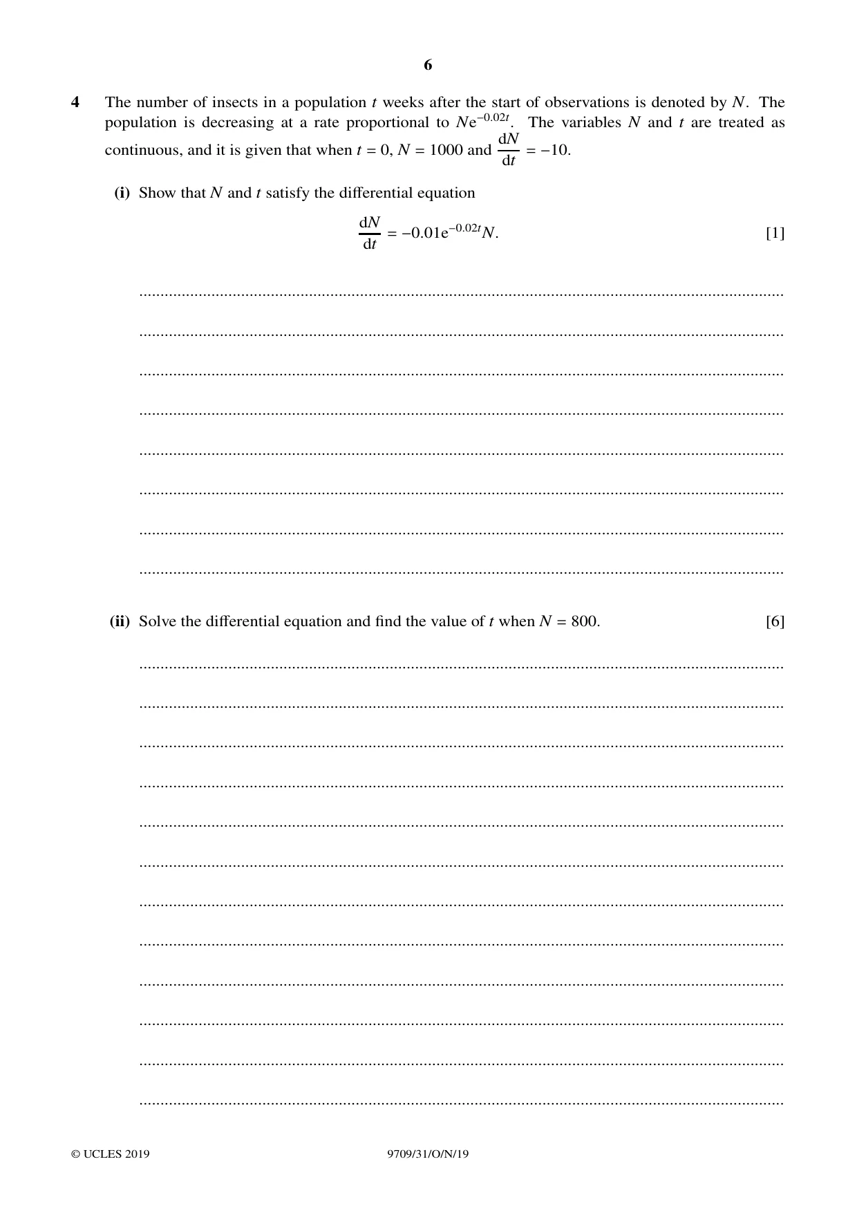 Cambridge A Level Mathematics 9709 2019 Oct/Nov Paper 3 · Variant 1 question paper, page 6 of 20