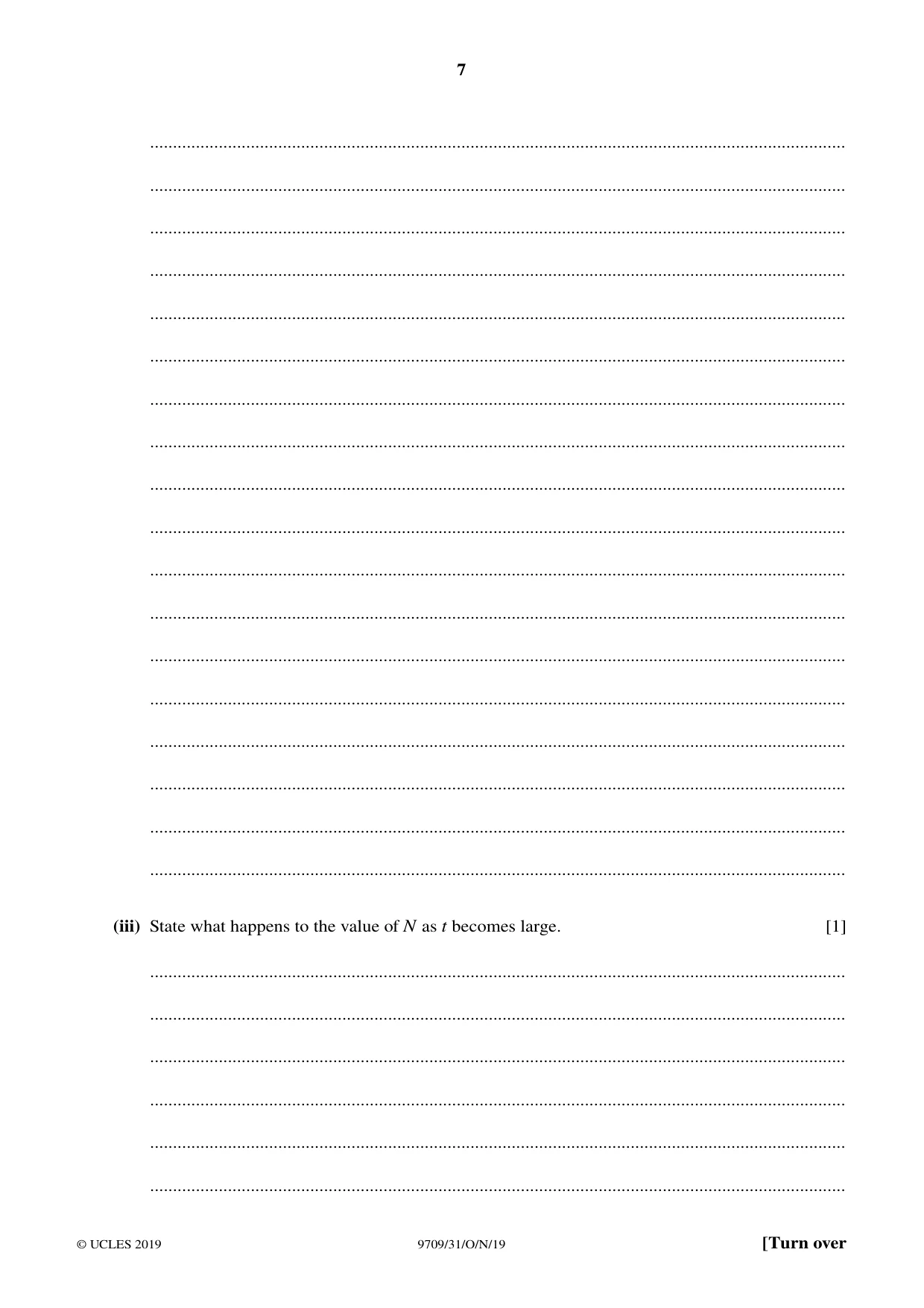 Cambridge A Level Mathematics 9709 2019 Oct/Nov Paper 3 · Variant 1 question paper, page 7 of 20