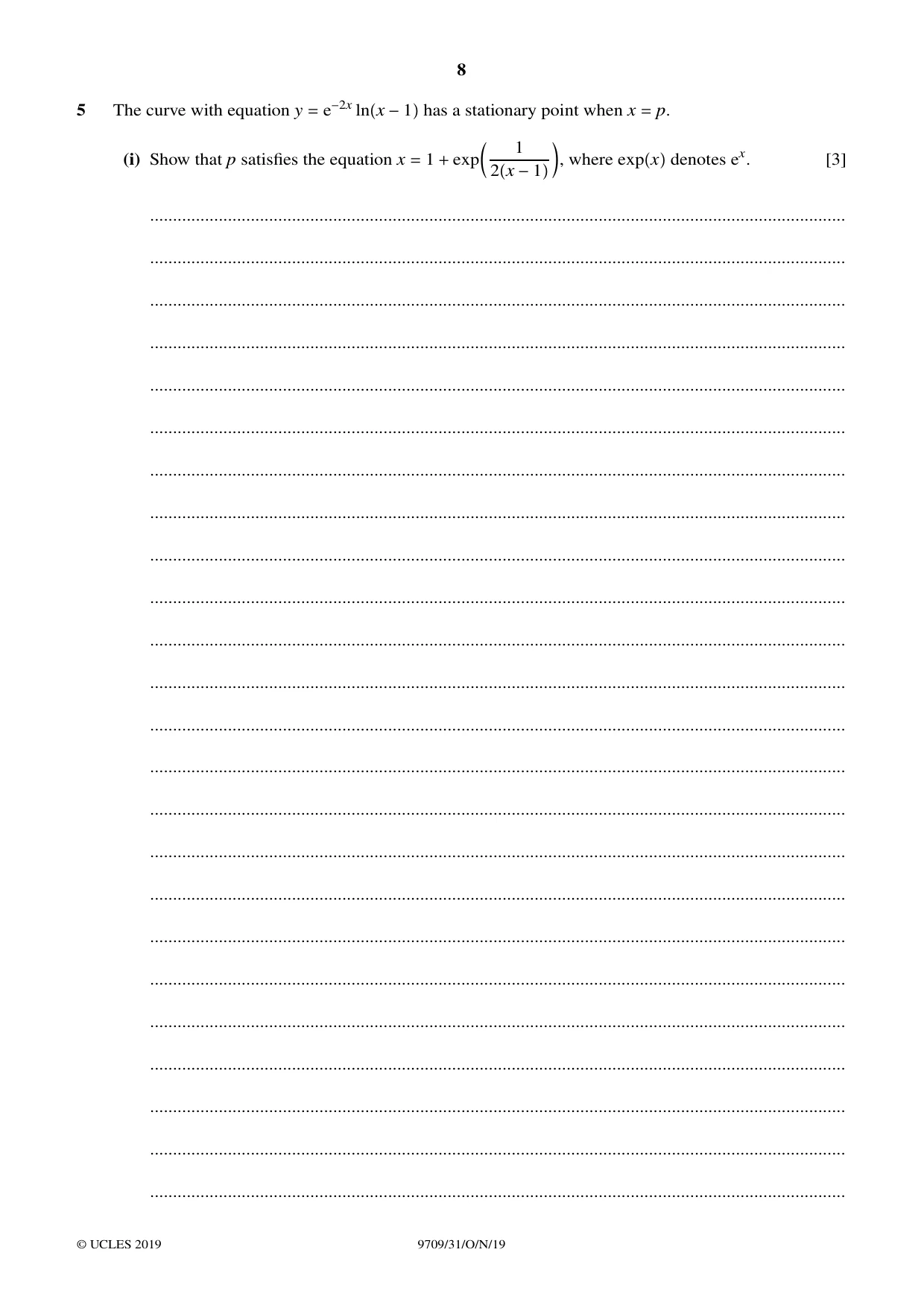 Cambridge A Level Mathematics 9709 2019 Oct/Nov Paper 3 · Variant 1 question paper, page 8 of 20