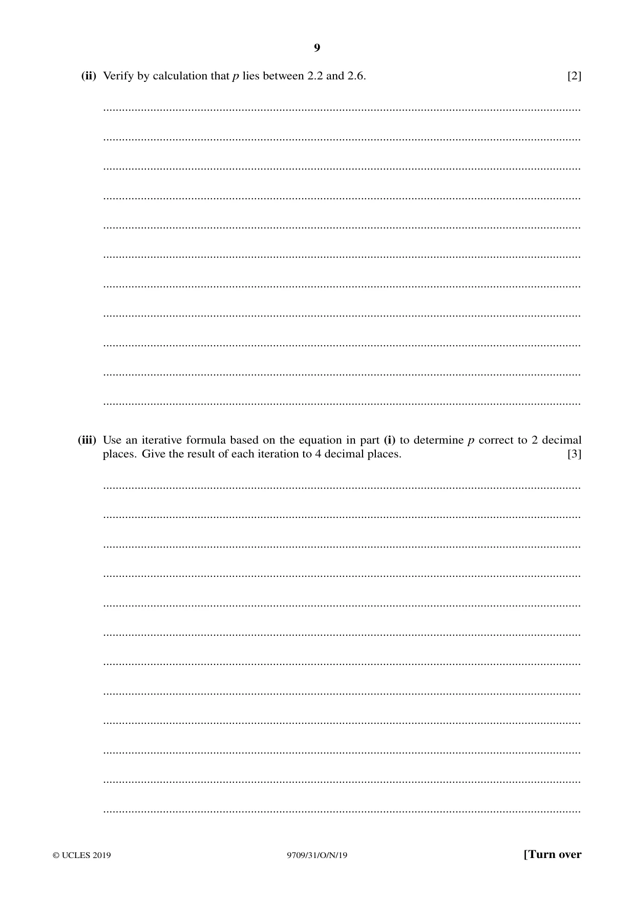 Cambridge A Level Mathematics 9709 2019 Oct/Nov Paper 3 · Variant 1 question paper, page 9 of 20