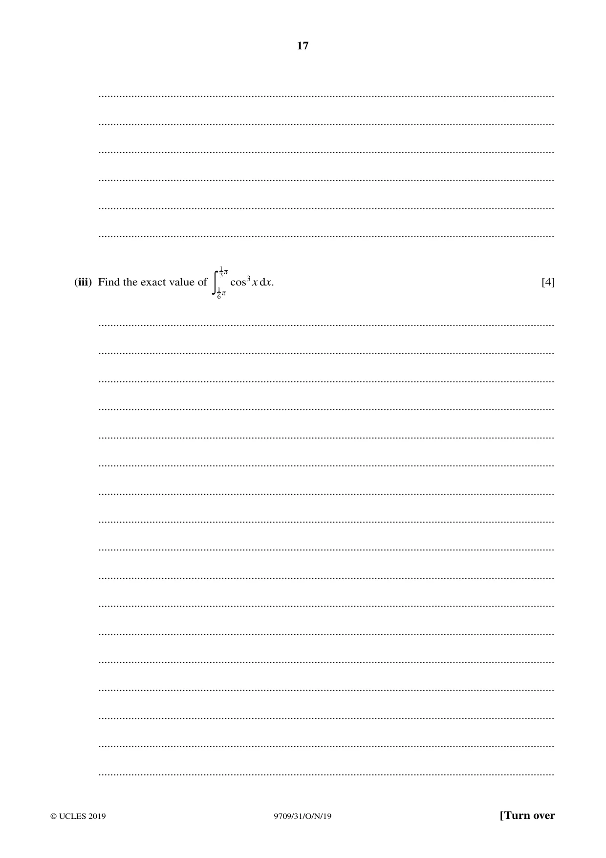 Cambridge A Level Mathematics 9709 2019 Oct/Nov Paper 3 · Variant 1 question paper, page 17 of 20