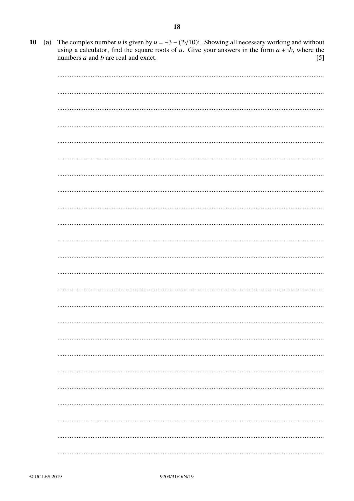 Cambridge A Level Mathematics 9709 2019 Oct/Nov Paper 3 · Variant 1 question paper, page 18 of 20