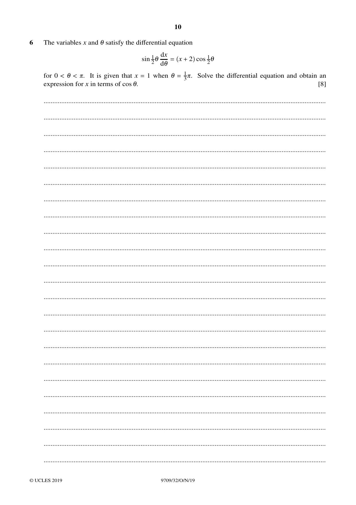 Cambridge A Level Mathematics 9709 2019 Oct/Nov Paper 3 · Variant 2 question paper, page 10 of 20
