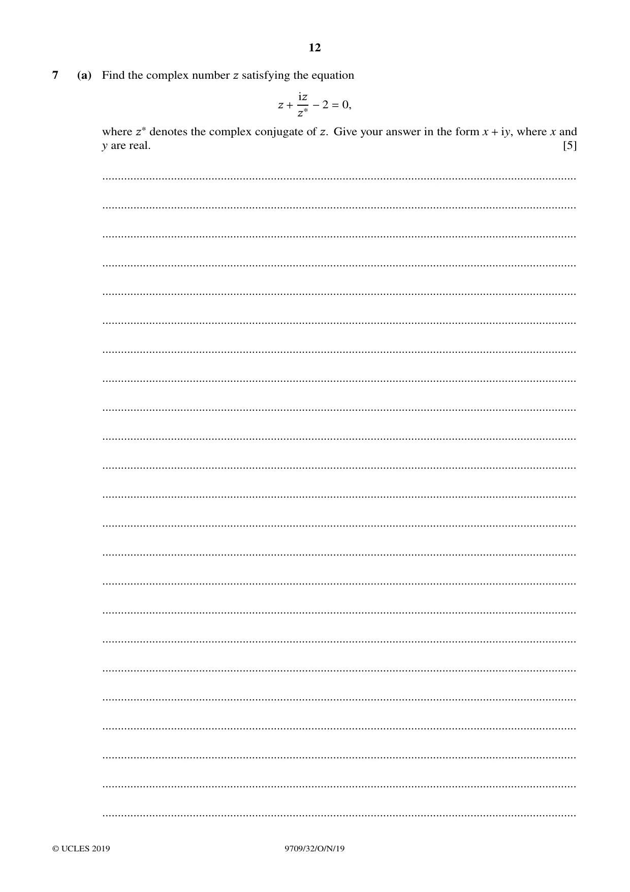 Cambridge A Level Mathematics 9709 2019 Oct/Nov Paper 3 · Variant 2 question paper, page 12 of 20
