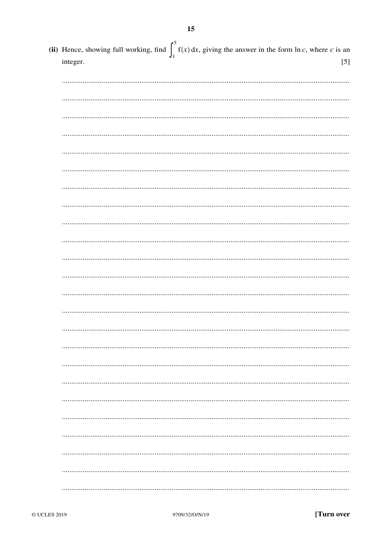 Cambridge A Level Mathematics 9709 2019 Oct/Nov Paper 3 · Variant 2 question paper, page 15 of 20