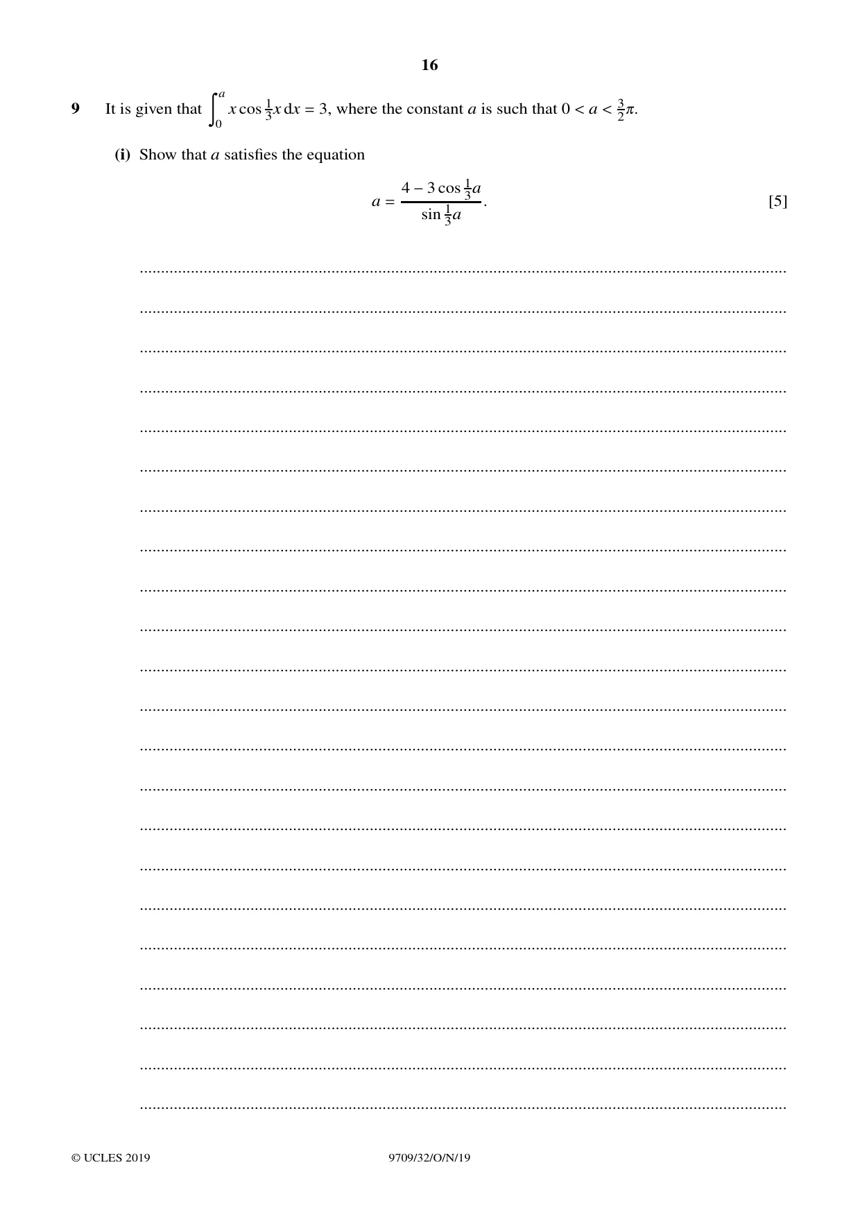 Cambridge A Level Mathematics 9709 2019 Oct/Nov Paper 3 · Variant 2 question paper, page 16 of 20