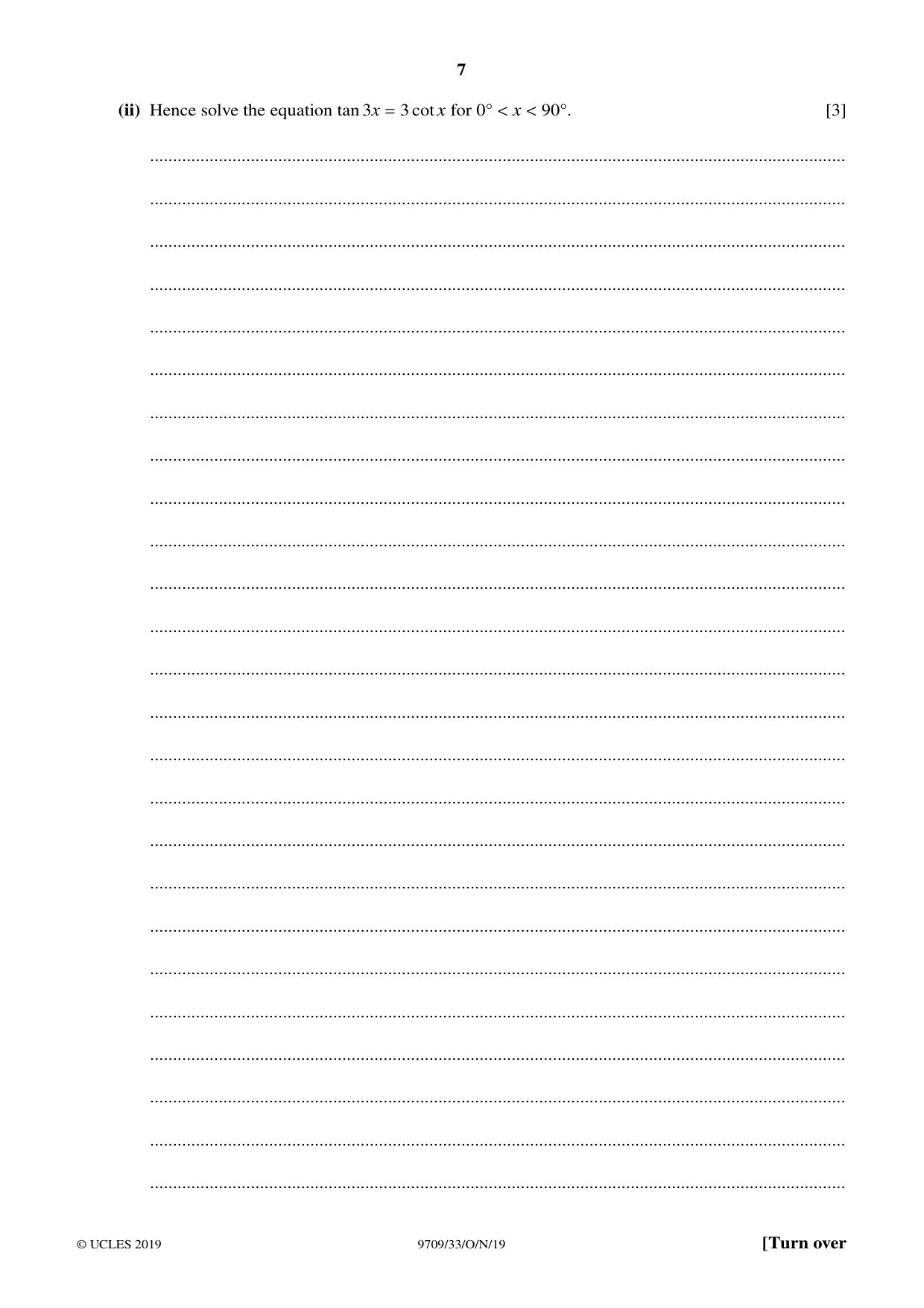 Cambridge A Level Mathematics 9709 2019 Oct/Nov Paper 3 · Variant 3 question paper, page 7 of 20