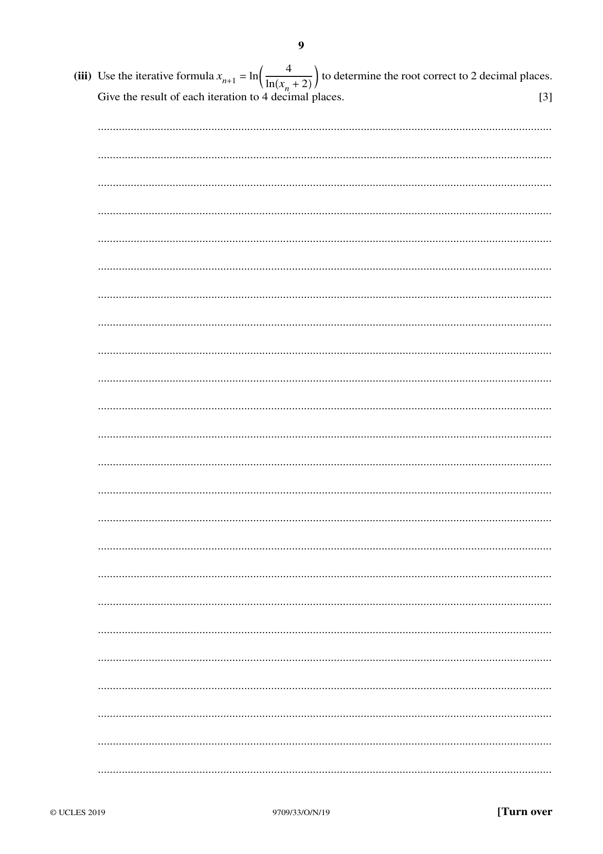 Cambridge A Level Mathematics 9709 2019 Oct/Nov Paper 3 · Variant 3 question paper, page 9 of 20