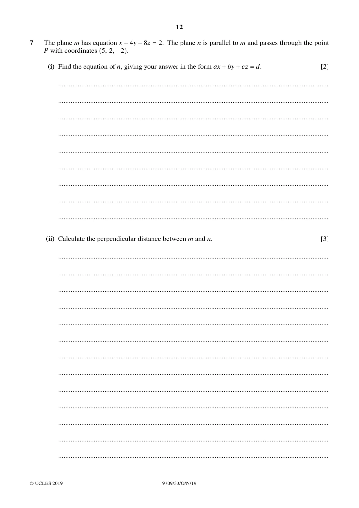 Cambridge A Level Mathematics 9709 2019 Oct/Nov Paper 3 · Variant 3 question paper, page 12 of 20