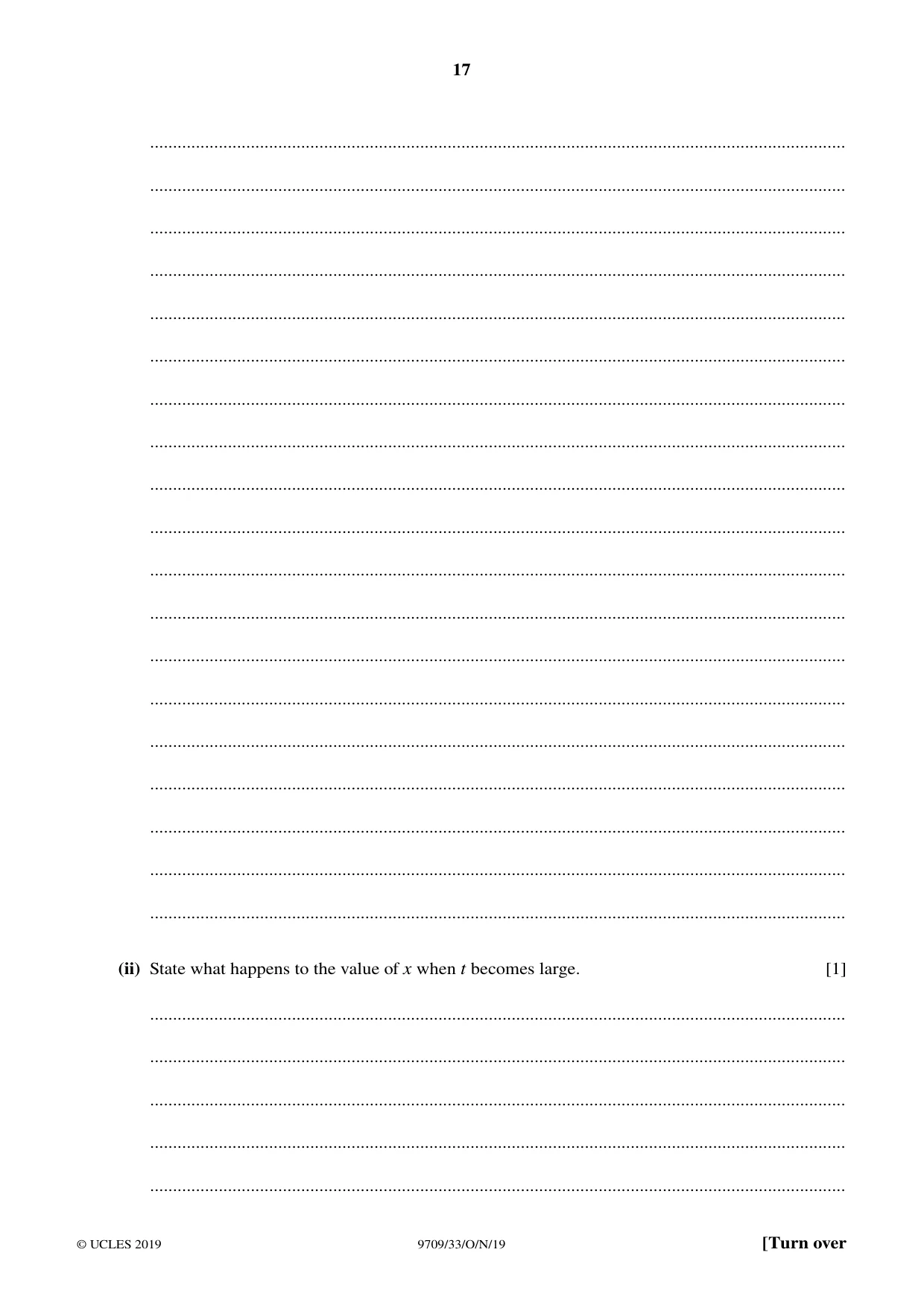 Cambridge A Level Mathematics 9709 2019 Oct/Nov Paper 3 · Variant 3 question paper, page 17 of 20