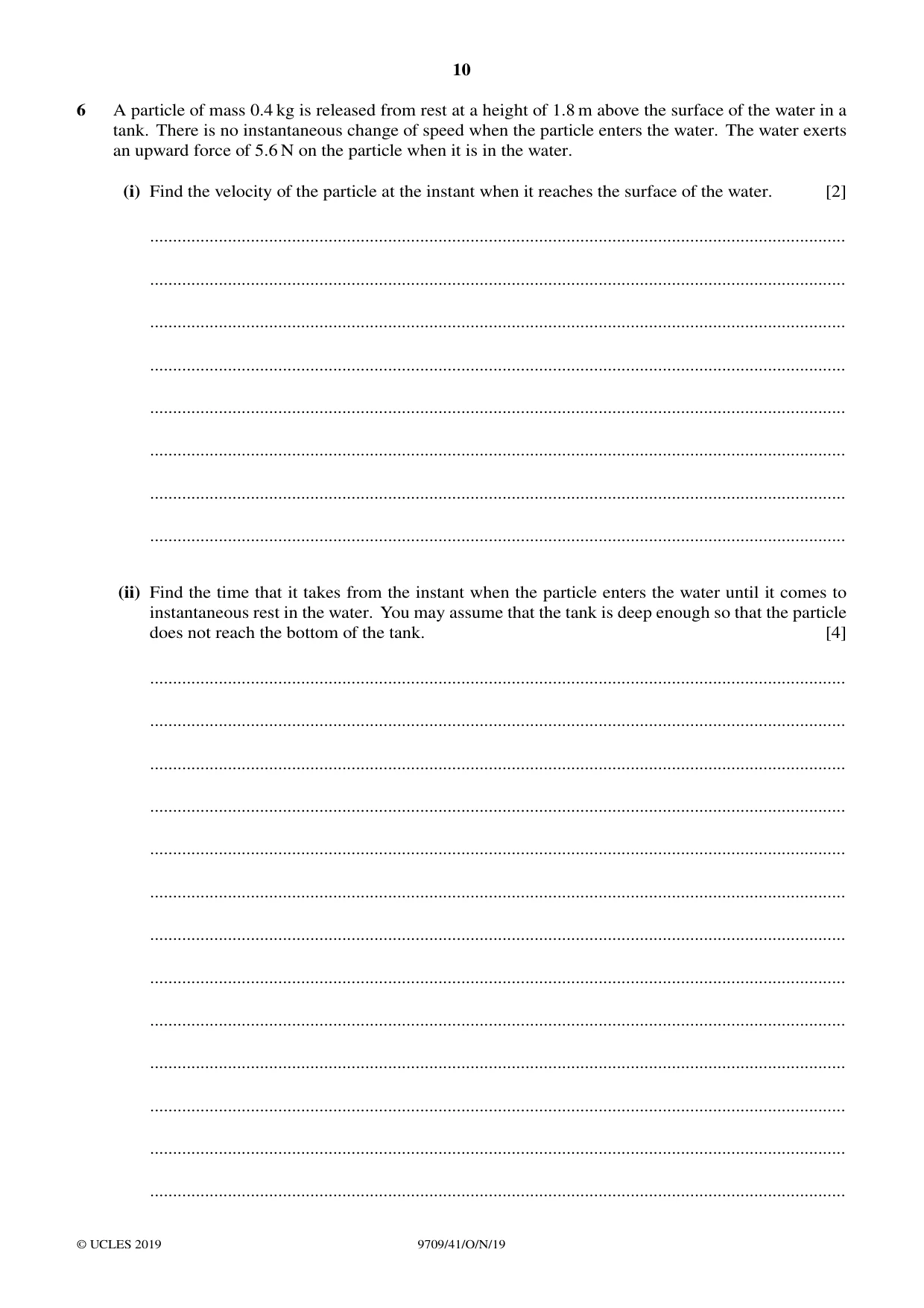 Cambridge A Level Mathematics 9709 2019 Oct/Nov Paper 4 · Variant 1 question paper, page 10 of 16