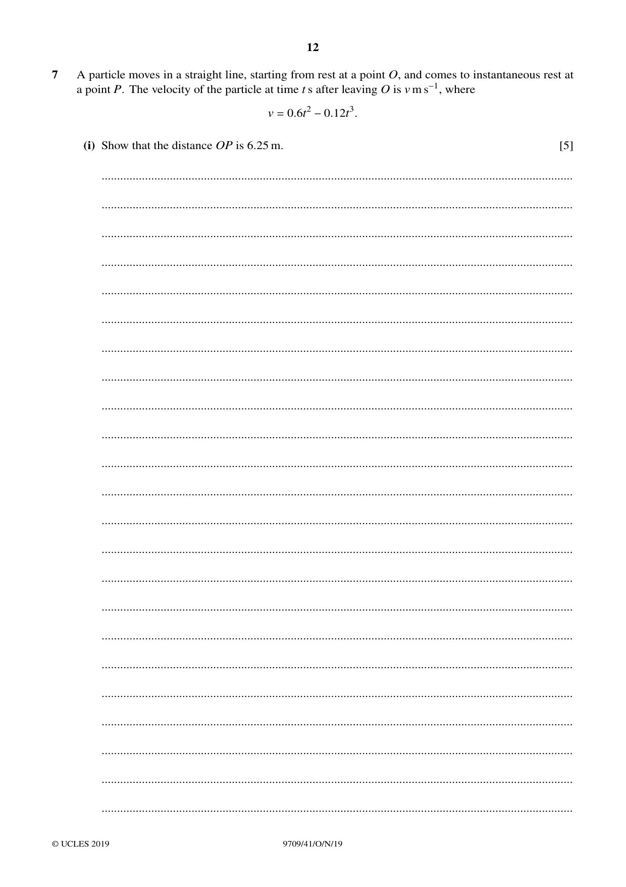 Cambridge A Level Mathematics 9709 2019 Oct/Nov Paper 4 · Variant 1 question paper, page 12 of 16
