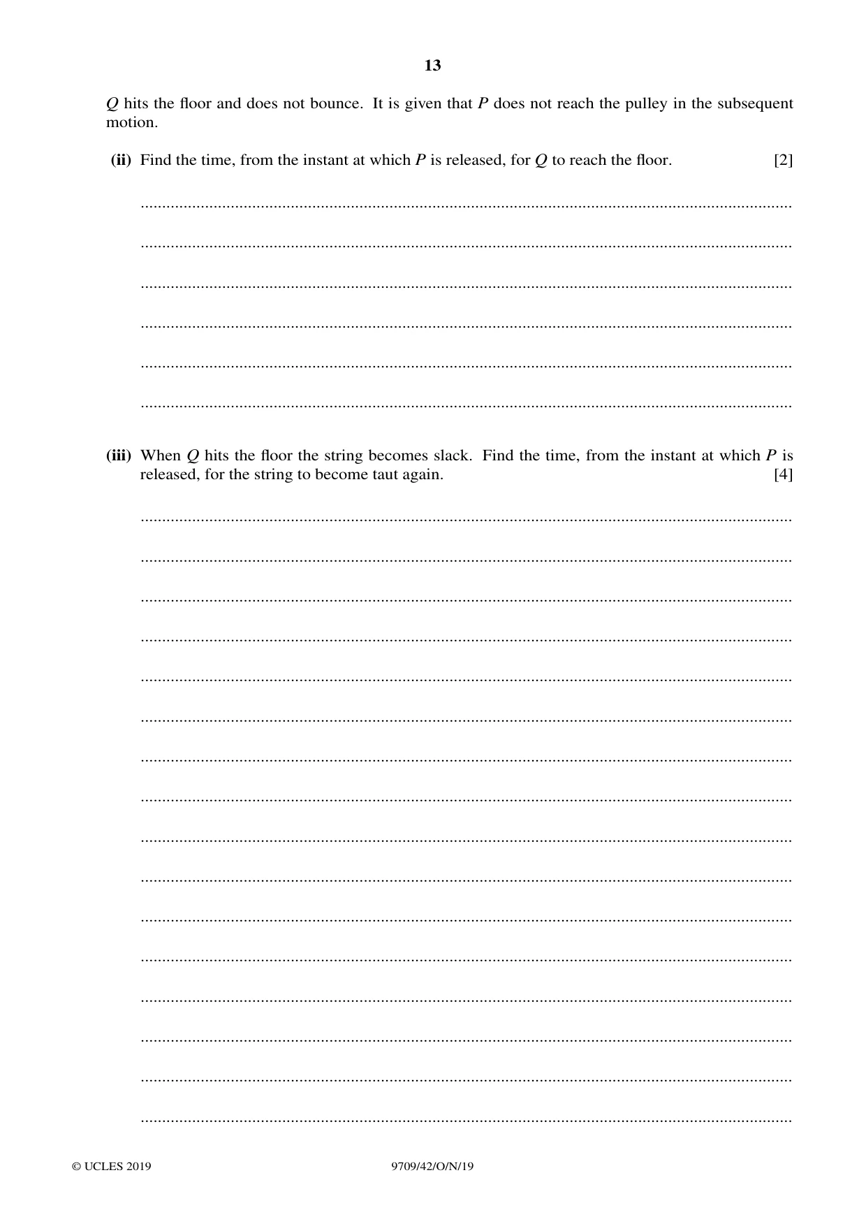 Cambridge A Level Mathematics 9709 2019 Oct/Nov Paper 4 · Variant 2 question paper, page 13 of 16