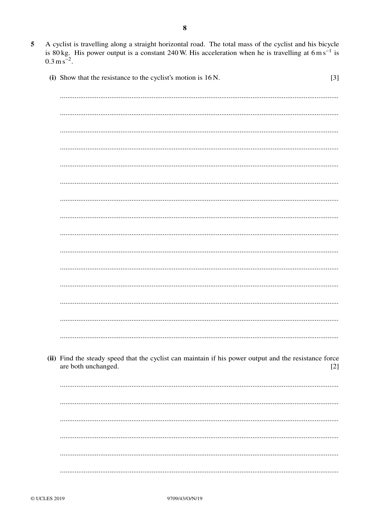 Cambridge A Level Mathematics 9709 2019 Oct/Nov Paper 4 · Variant 3 question paper, page 8 of 16