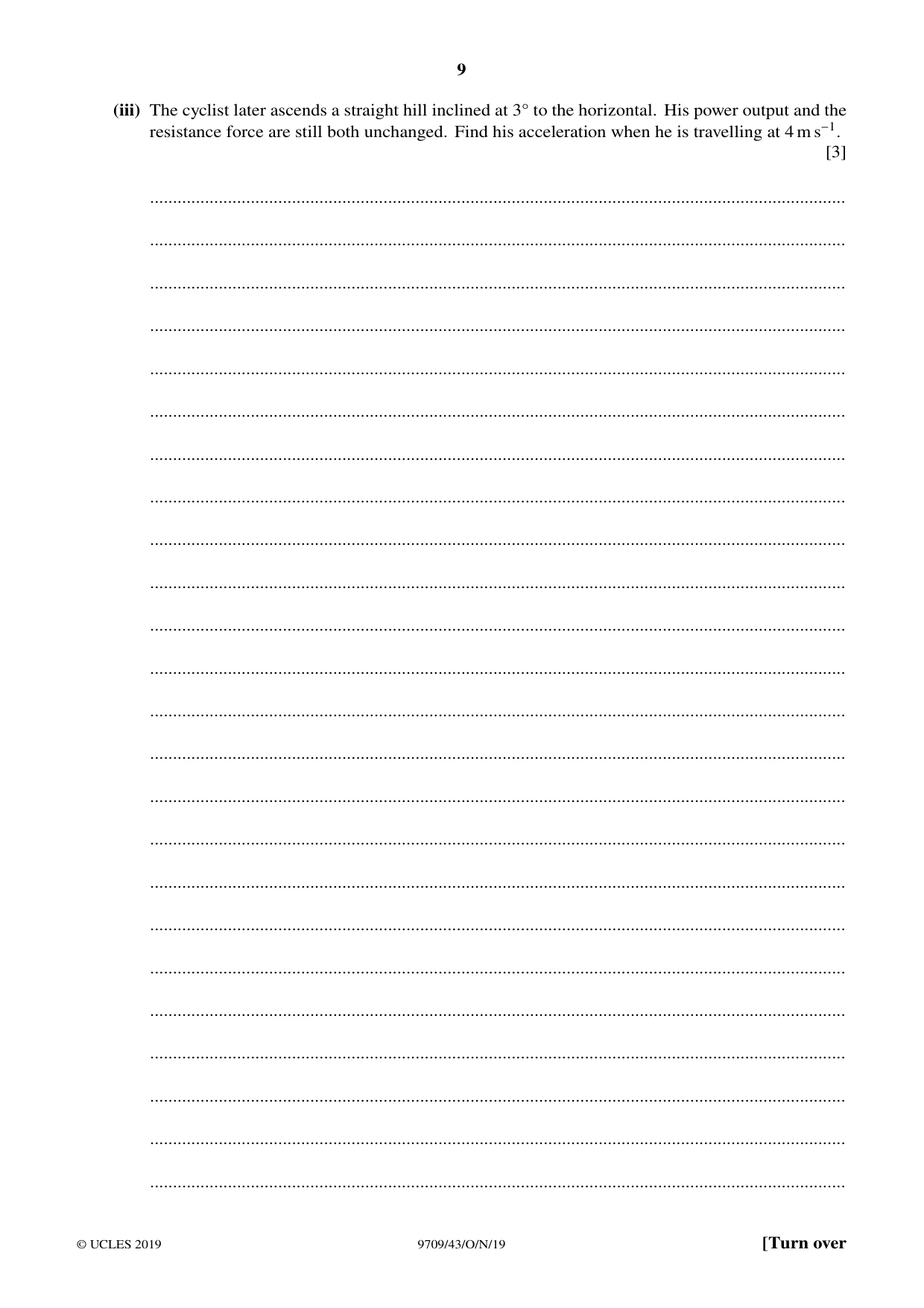 Cambridge A Level Mathematics 9709 2019 Oct/Nov Paper 4 · Variant 3 question paper, page 9 of 16
