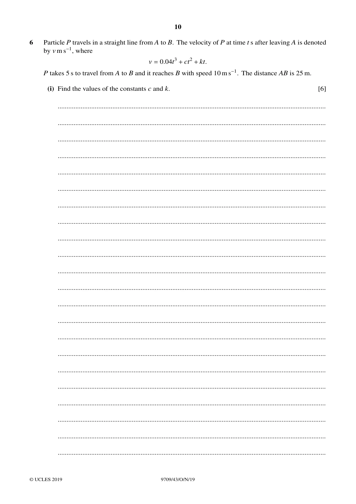 Cambridge A Level Mathematics 9709 2019 Oct/Nov Paper 4 · Variant 3 question paper, page 10 of 16