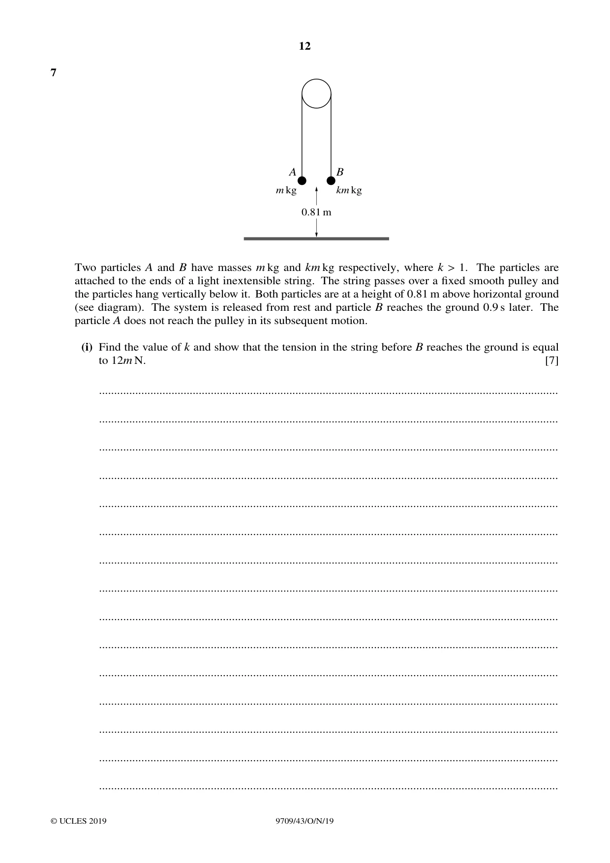 Cambridge A Level Mathematics 9709 2019 Oct/Nov Paper 4 · Variant 3 question paper, page 12 of 16