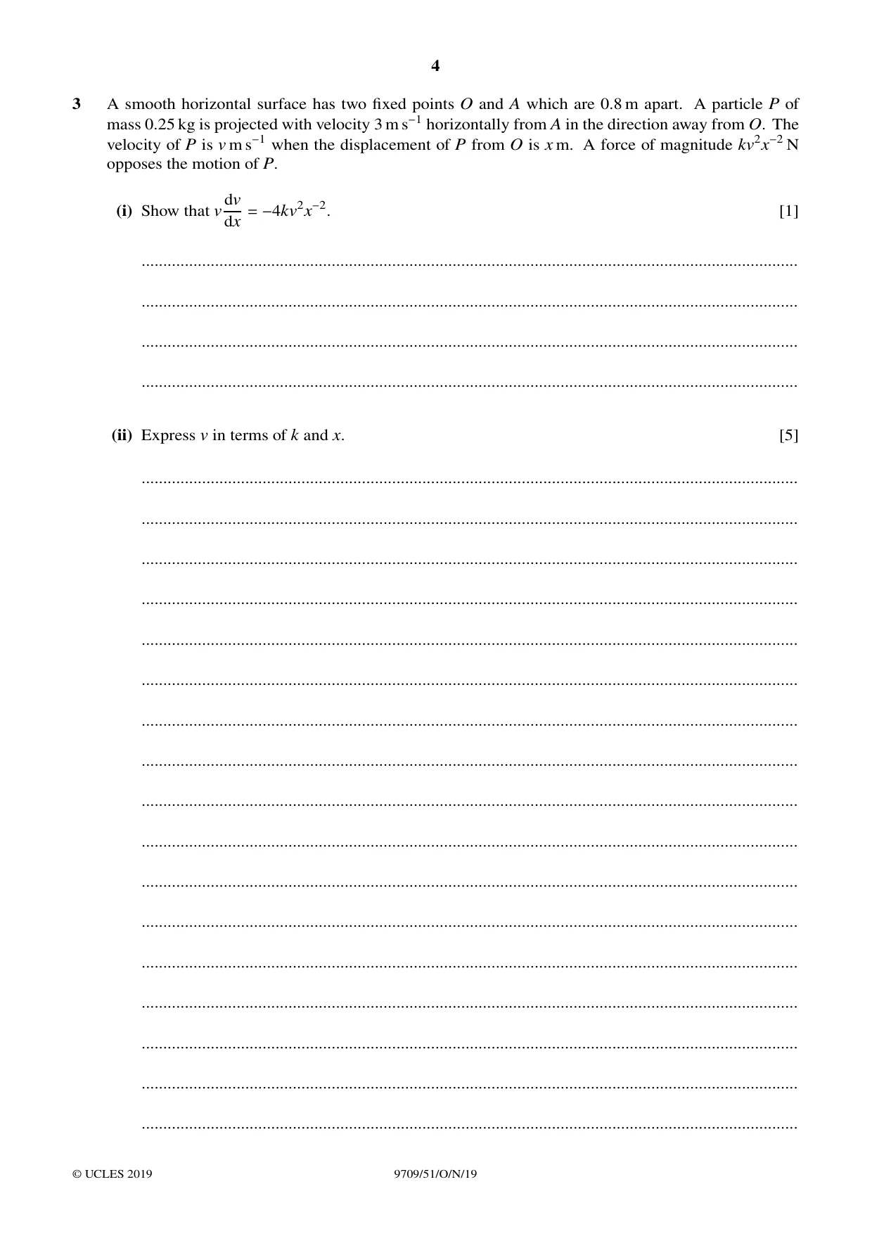 Cambridge A Level Mathematics 9709 2019 Oct/Nov Paper 5 · Variant 1 question paper, page 4 of 12