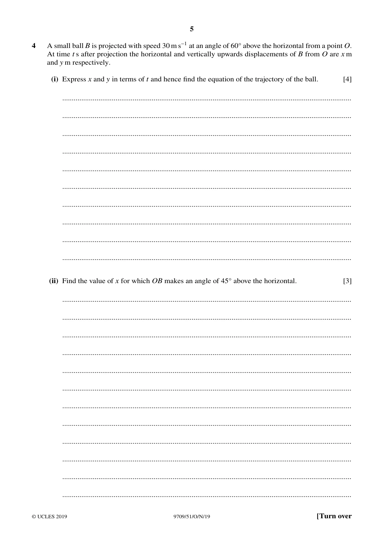 Cambridge A Level Mathematics 9709 2019 Oct/Nov Paper 5 · Variant 1 question paper, page 5 of 12