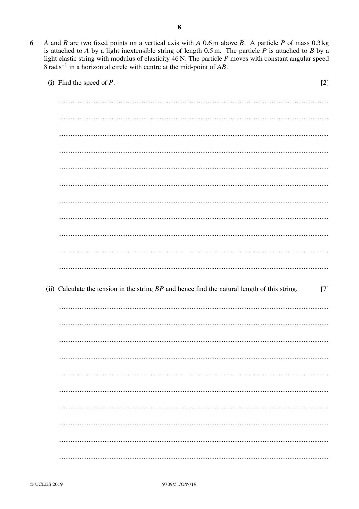 Cambridge A Level Mathematics 9709 2019 Oct/Nov Paper 5 · Variant 1 question paper, page 8 of 12