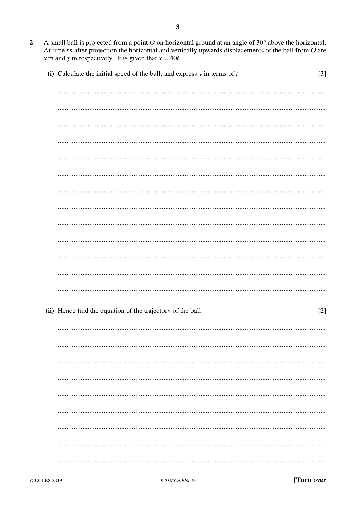 Cambridge A Level Mathematics 9709 2019 Oct/Nov Paper 5 · Variant 2 question paper, page 3 of 12