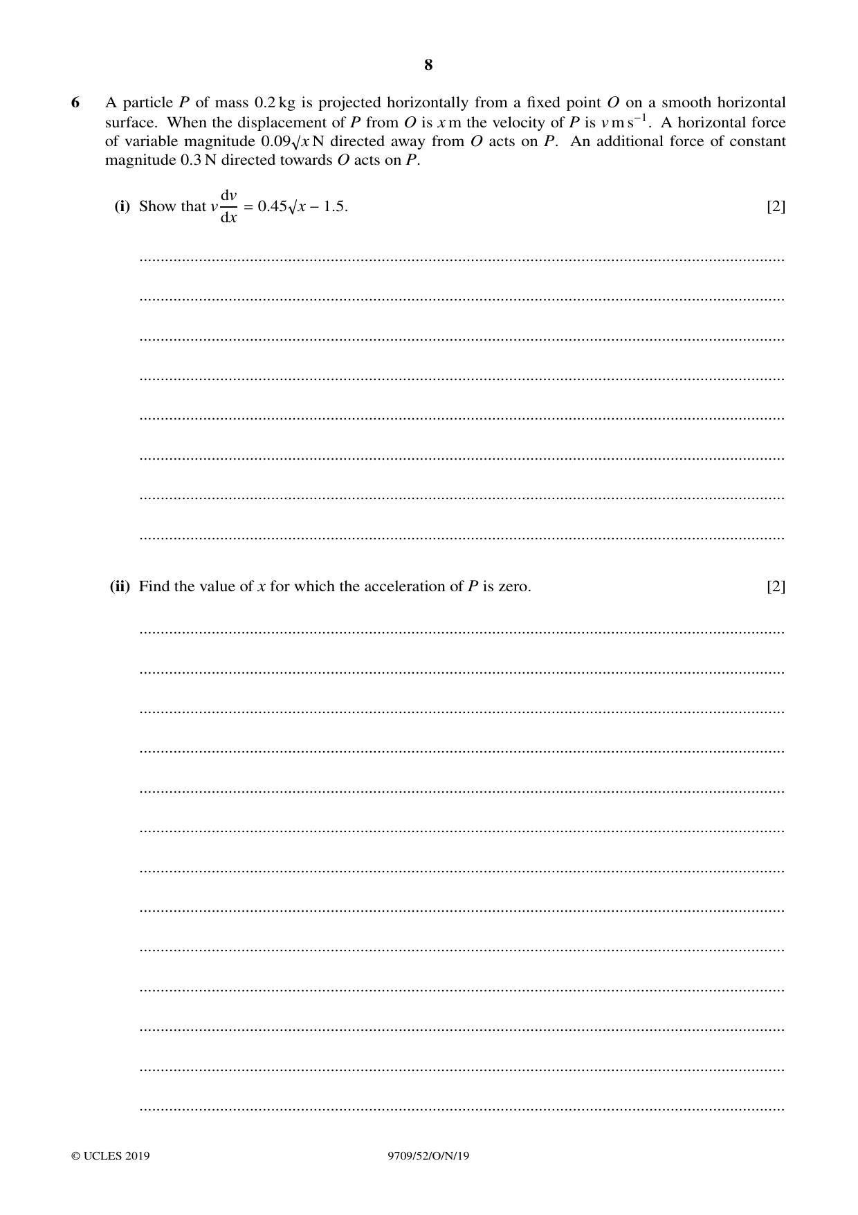Cambridge A Level Mathematics 9709 2019 Oct/Nov Paper 5 · Variant 2 question paper, page 8 of 12