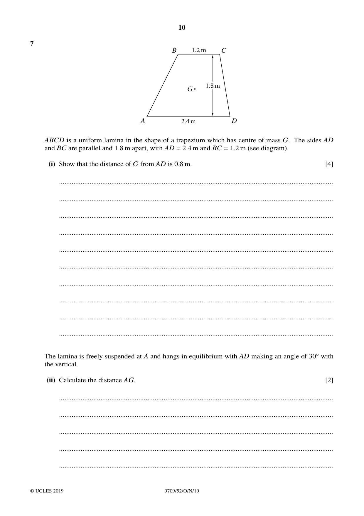 Cambridge A Level Mathematics 9709 2019 Oct/Nov Paper 5 · Variant 2 question paper, page 10 of 12