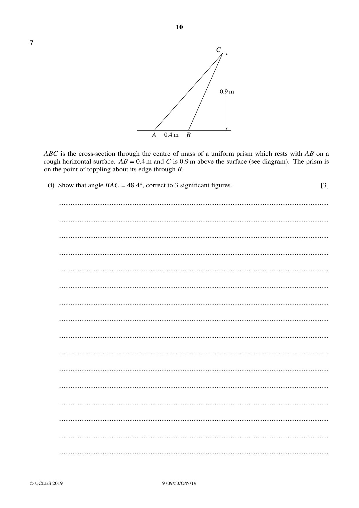 Cambridge A Level Mathematics 9709 2019 Oct/Nov Paper 5 · Variant 3 question paper, page 10 of 12