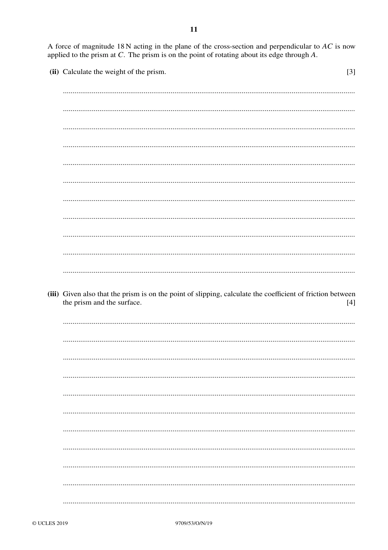 Cambridge A Level Mathematics 9709 2019 Oct/Nov Paper 5 · Variant 3 question paper, page 11 of 12