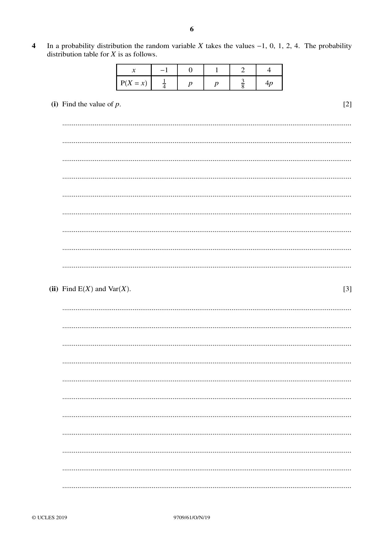 Cambridge A Level Mathematics 9709 2019 Oct/Nov Paper 6 · Variant 1 question paper, page 6 of 16