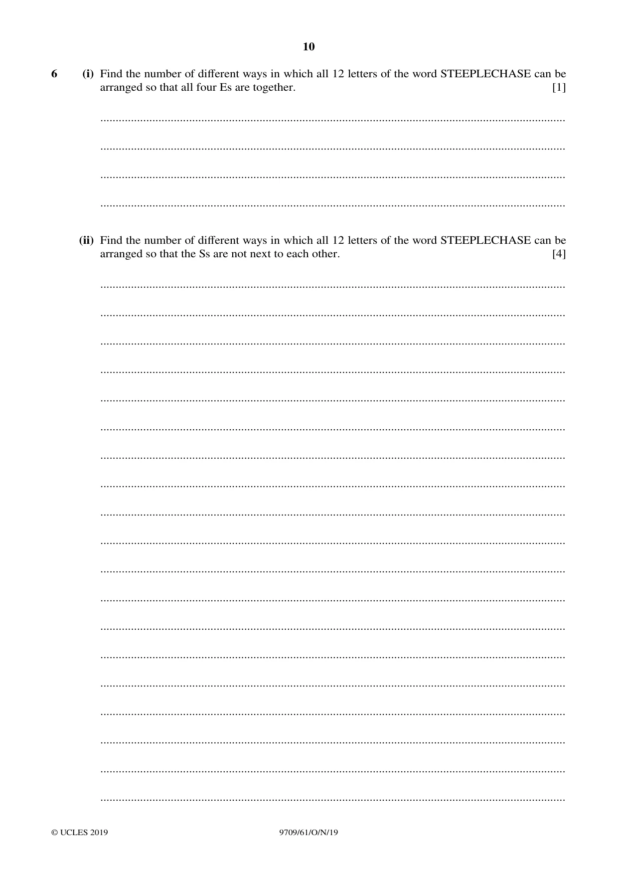 Cambridge A Level Mathematics 9709 2019 Oct/Nov Paper 6 · Variant 1 question paper, page 10 of 16