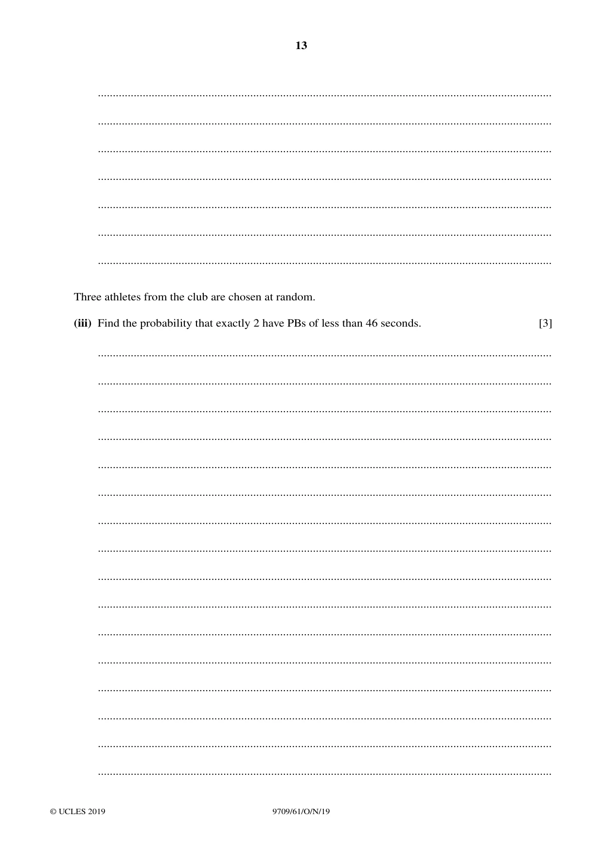 Cambridge A Level Mathematics 9709 2019 Oct/Nov Paper 6 · Variant 1 question paper, page 13 of 16
