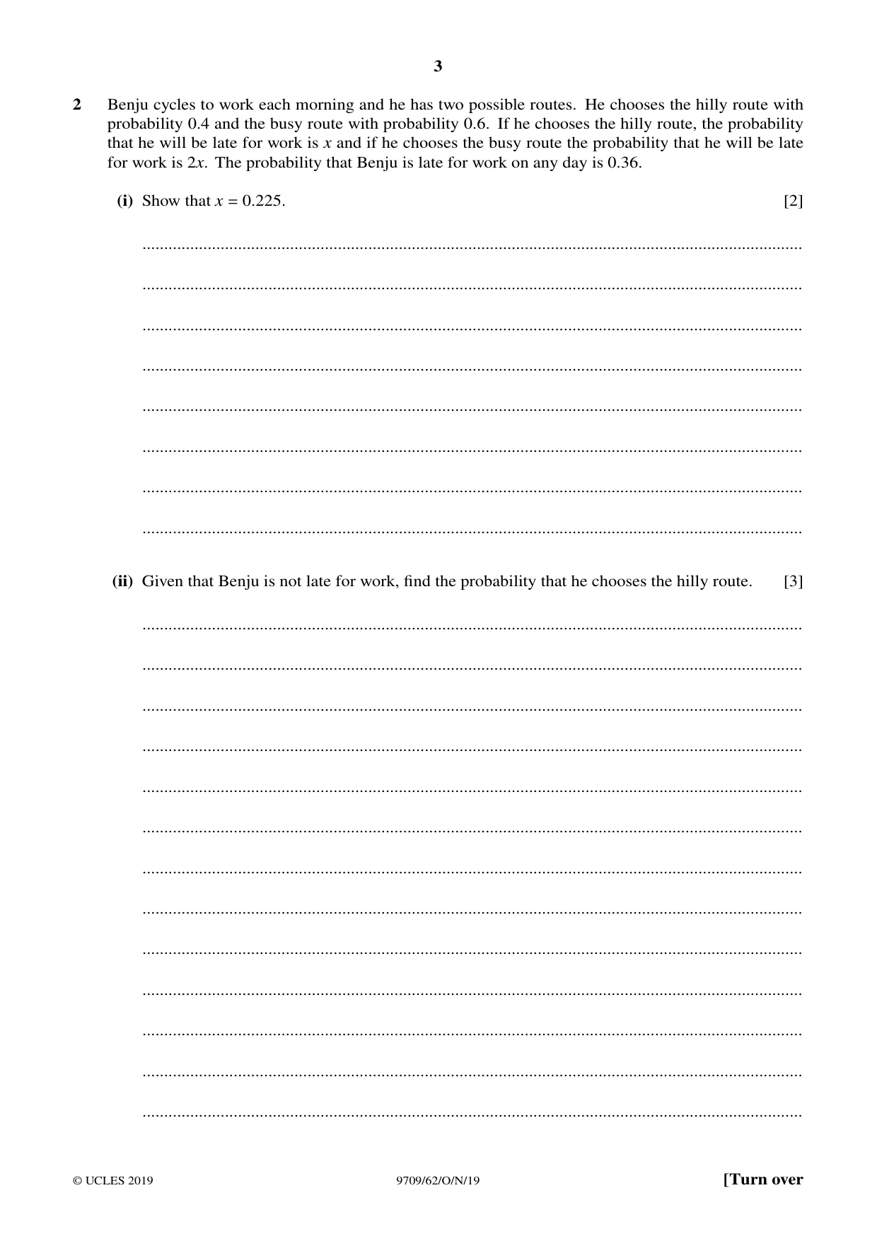 Cambridge A Level Mathematics 9709 2019 Oct/Nov Paper 6 · Variant 2 question paper, page 3 of 16