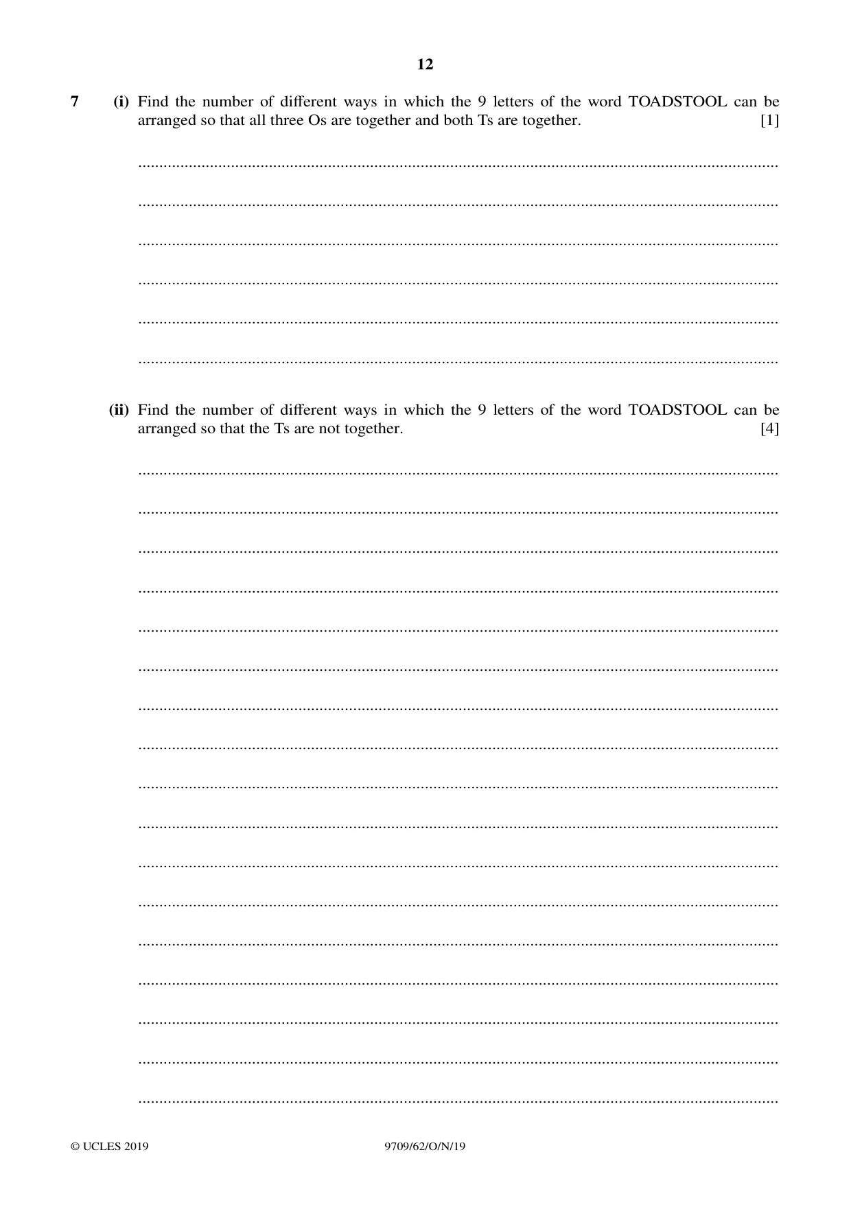 Cambridge A Level Mathematics 9709 2019 Oct/Nov Paper 6 · Variant 2 question paper, page 12 of 16