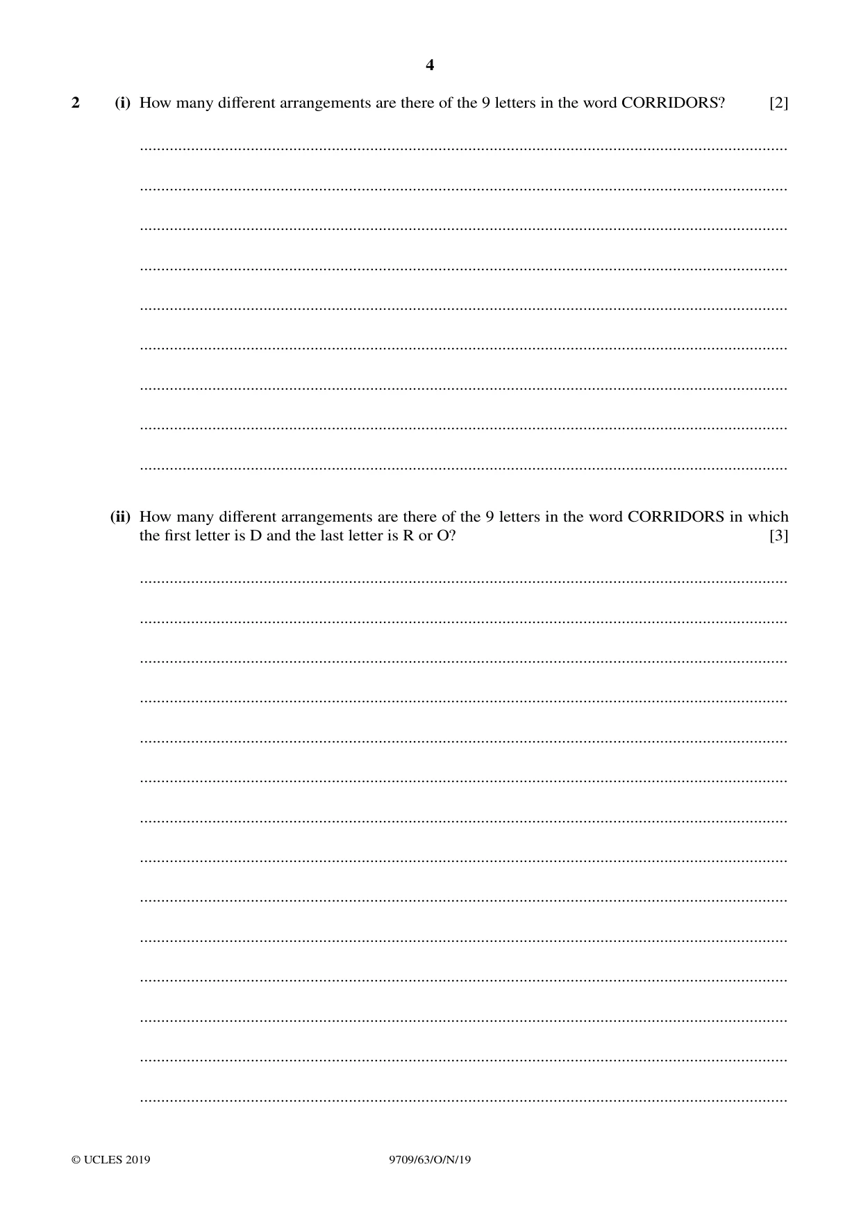 Cambridge A Level Mathematics 9709 2019 Oct/Nov Paper 6 · Variant 3 question paper, page 4 of 16